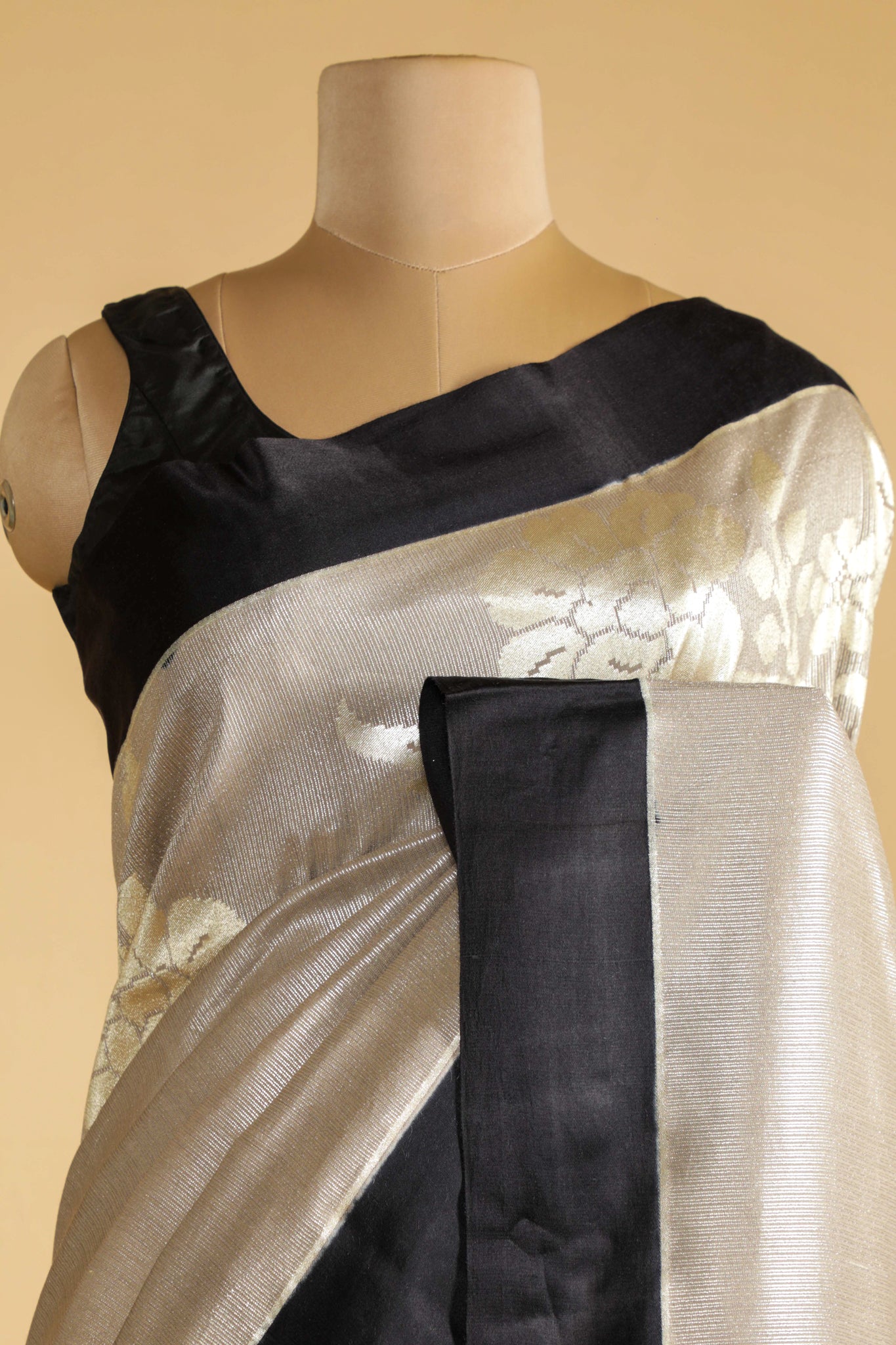 Off White Handloom Silk Saree with Silver Zari Weaving