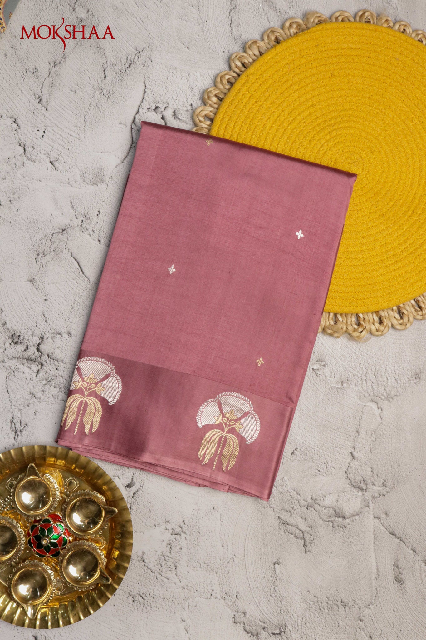 Dusty Pink Banarasi Chanderi Silk Saree with Small Motifs & Brocade Blouse