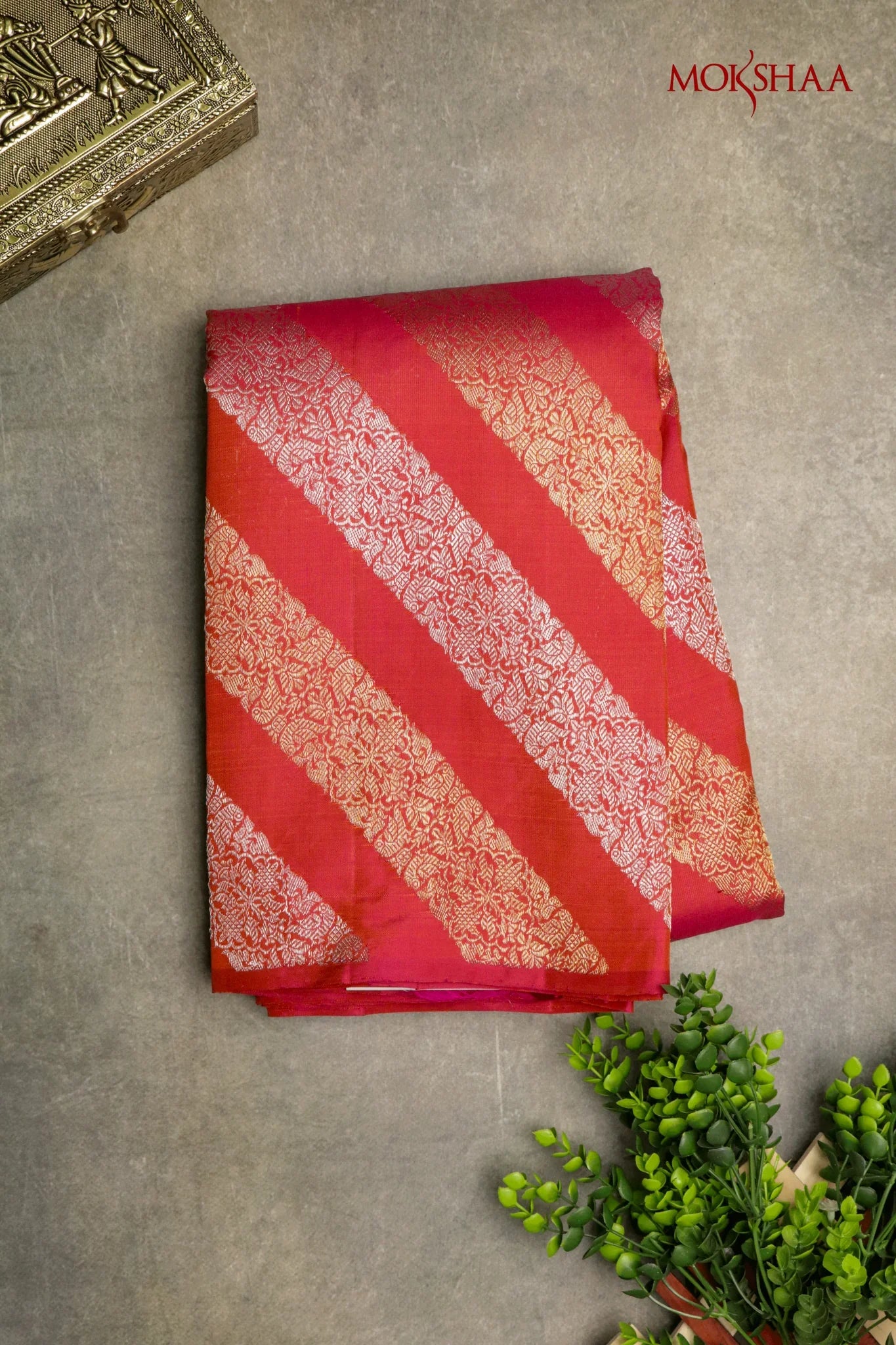 Rust Orange Kanchivaram Silk Saree | Mokshaa