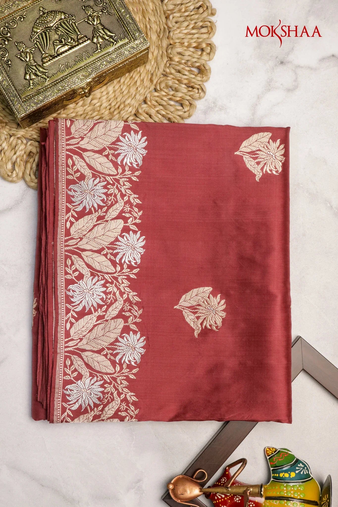 Brown Banarasi Silk Saree with Fancy Zari Borde | Mokshaa