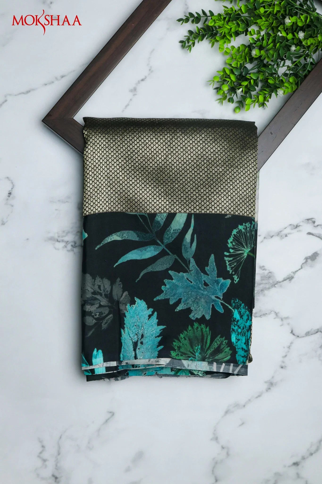 Black Silk Saree with Zari Body & Printed Border | Mokshaa