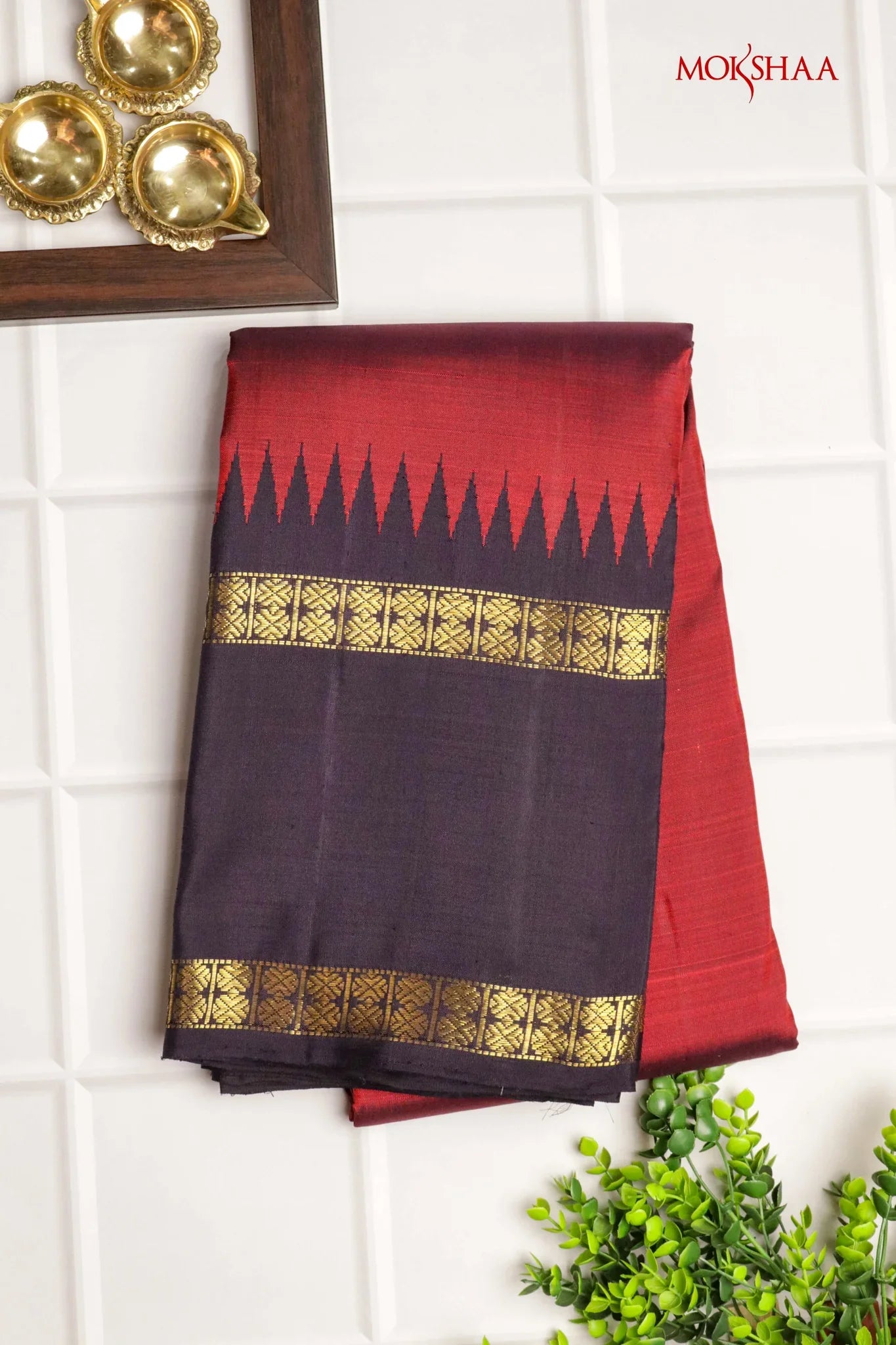 Maroon Kanchivaram Silk Saree with Black Border | Mokshaa