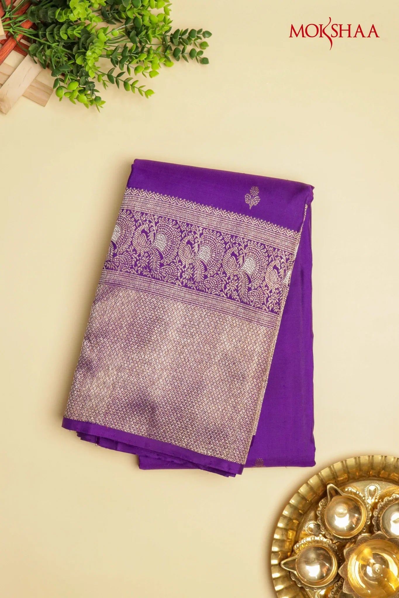 Purple Kanchivaram Silk Saree Butti & Fancy Border | Mokshaa