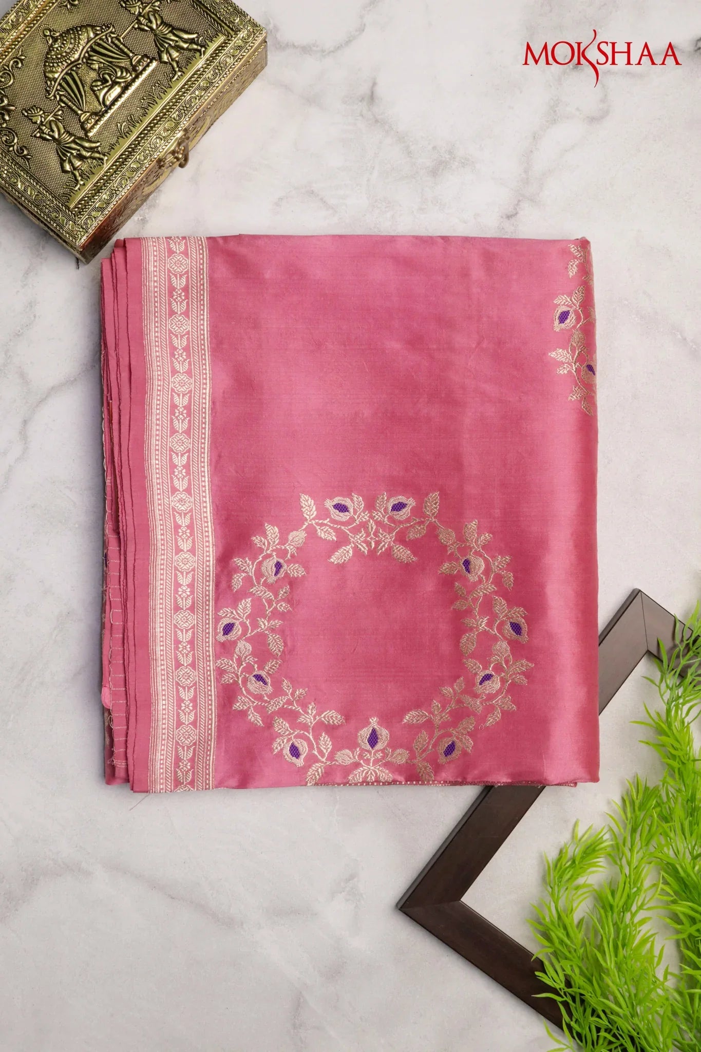 Onion Pink Banarasi Silk Saree | Mokshaa