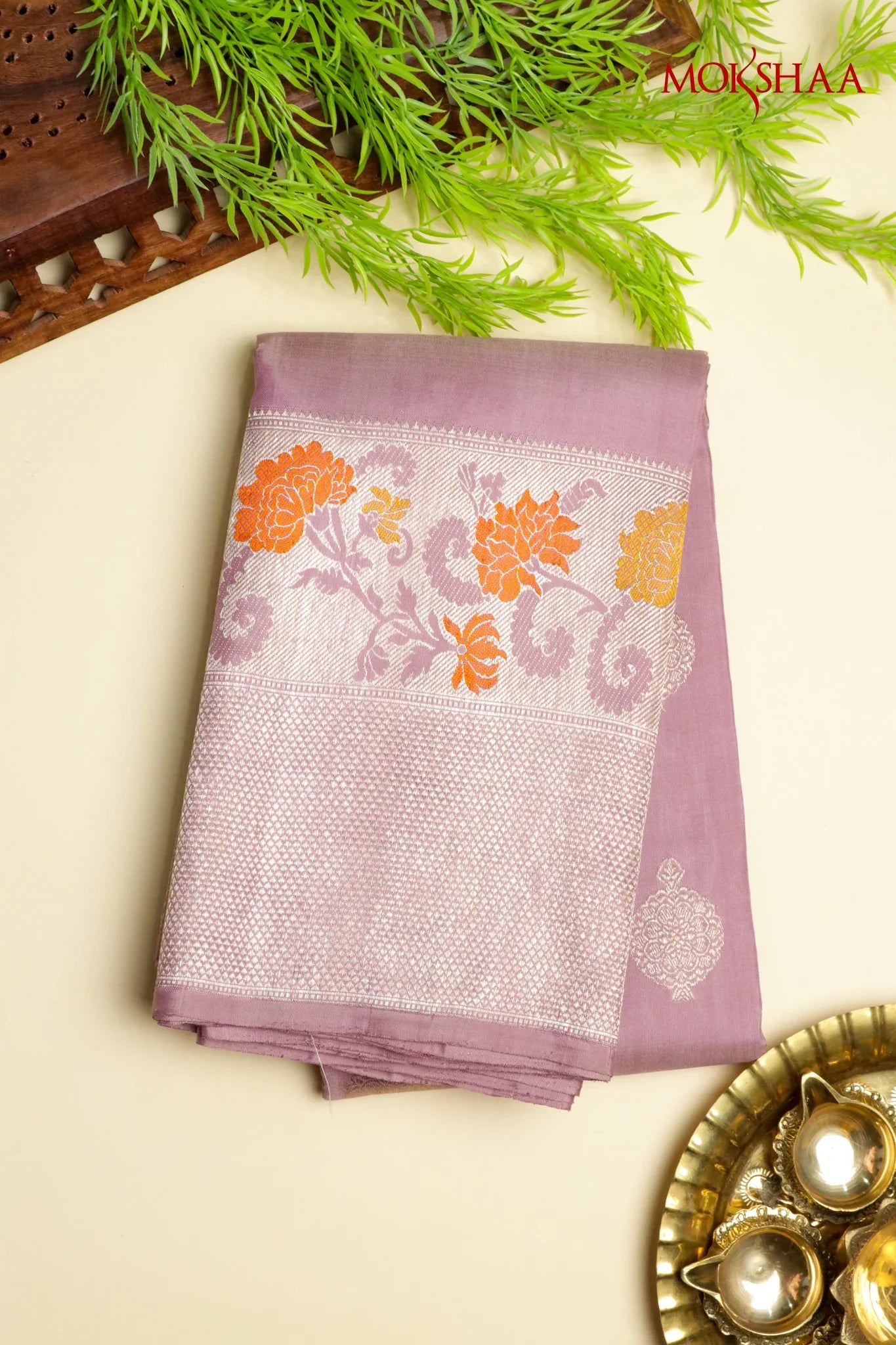 Onion Pink Meenakari Kanchivaram Silk Saree | Mokshaa