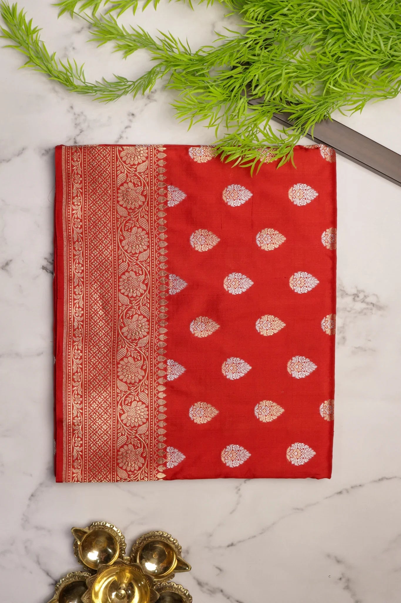 Rust Banarasi Zari Butti Silk Saree | Mokshaa