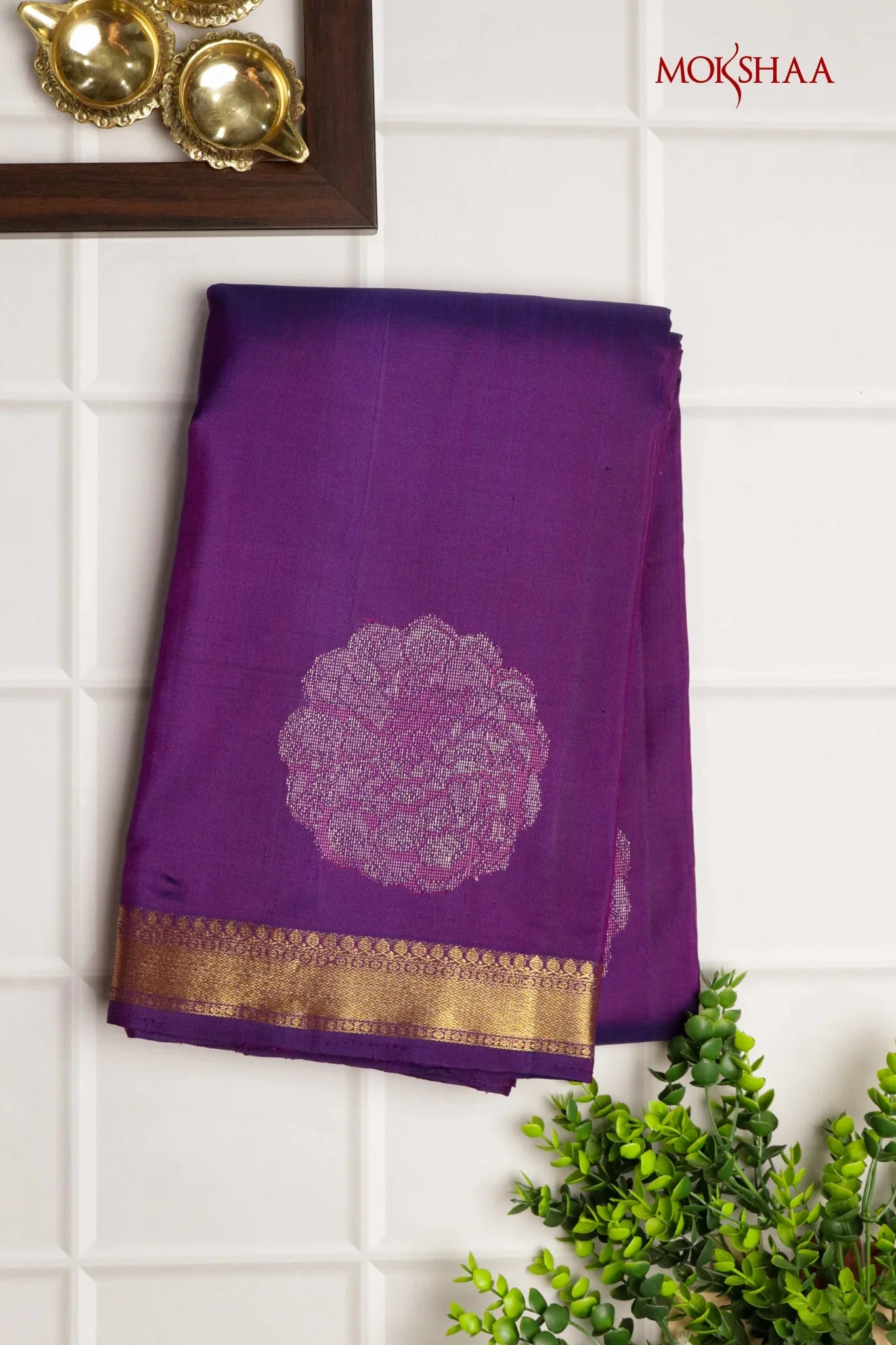 Purple Kanchivaram Silk Saree with Thread Butta | Mokshaa