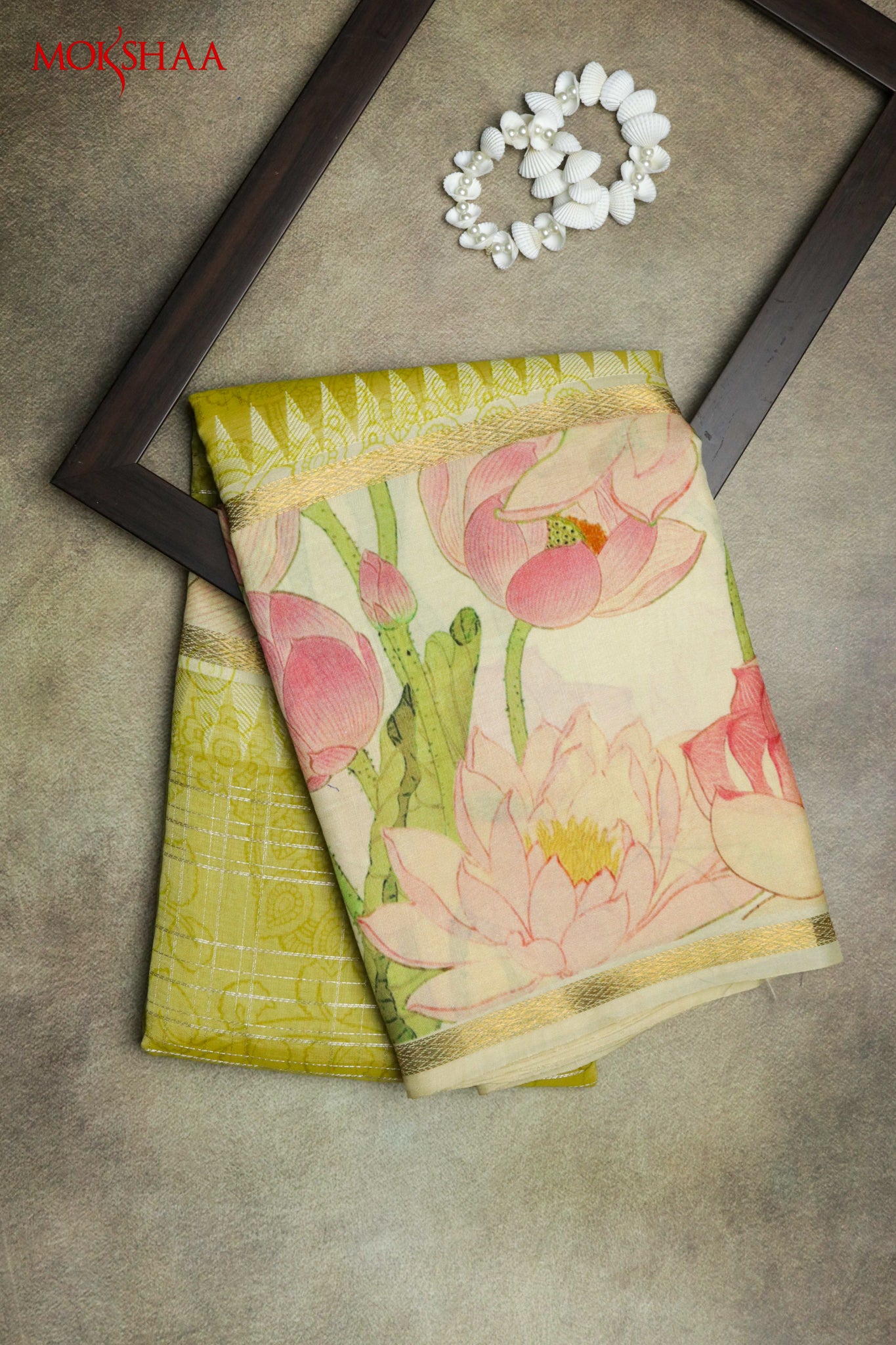 Mehendi Green Silk Saree with Floral Print Border