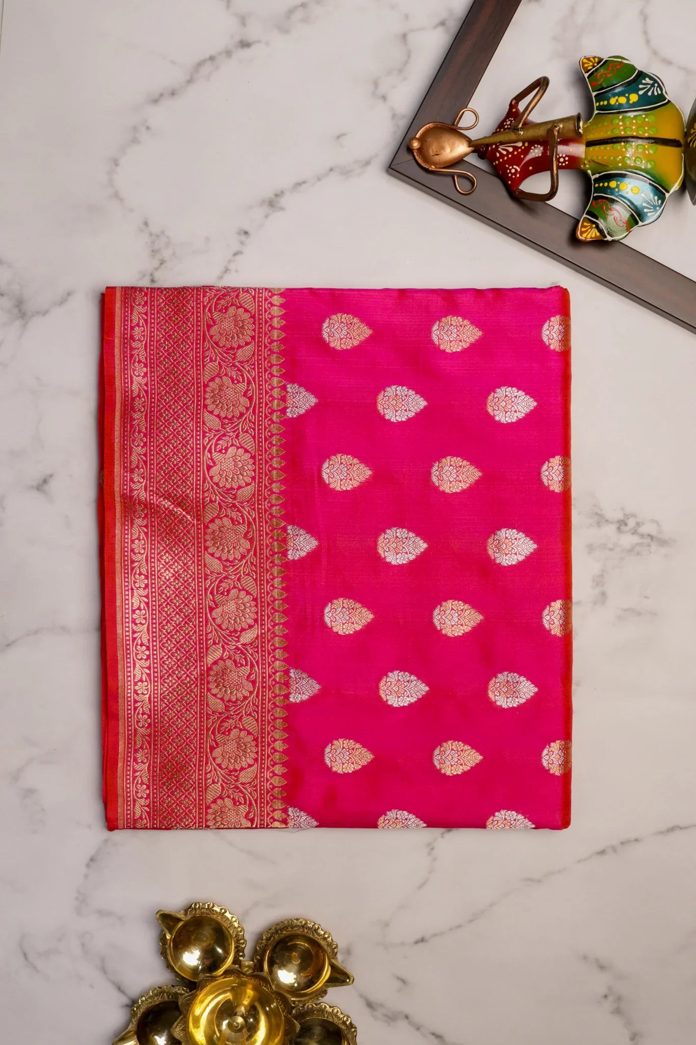 Rani Pink Banarasi Silk Zari Butti Saree | Mokshaa