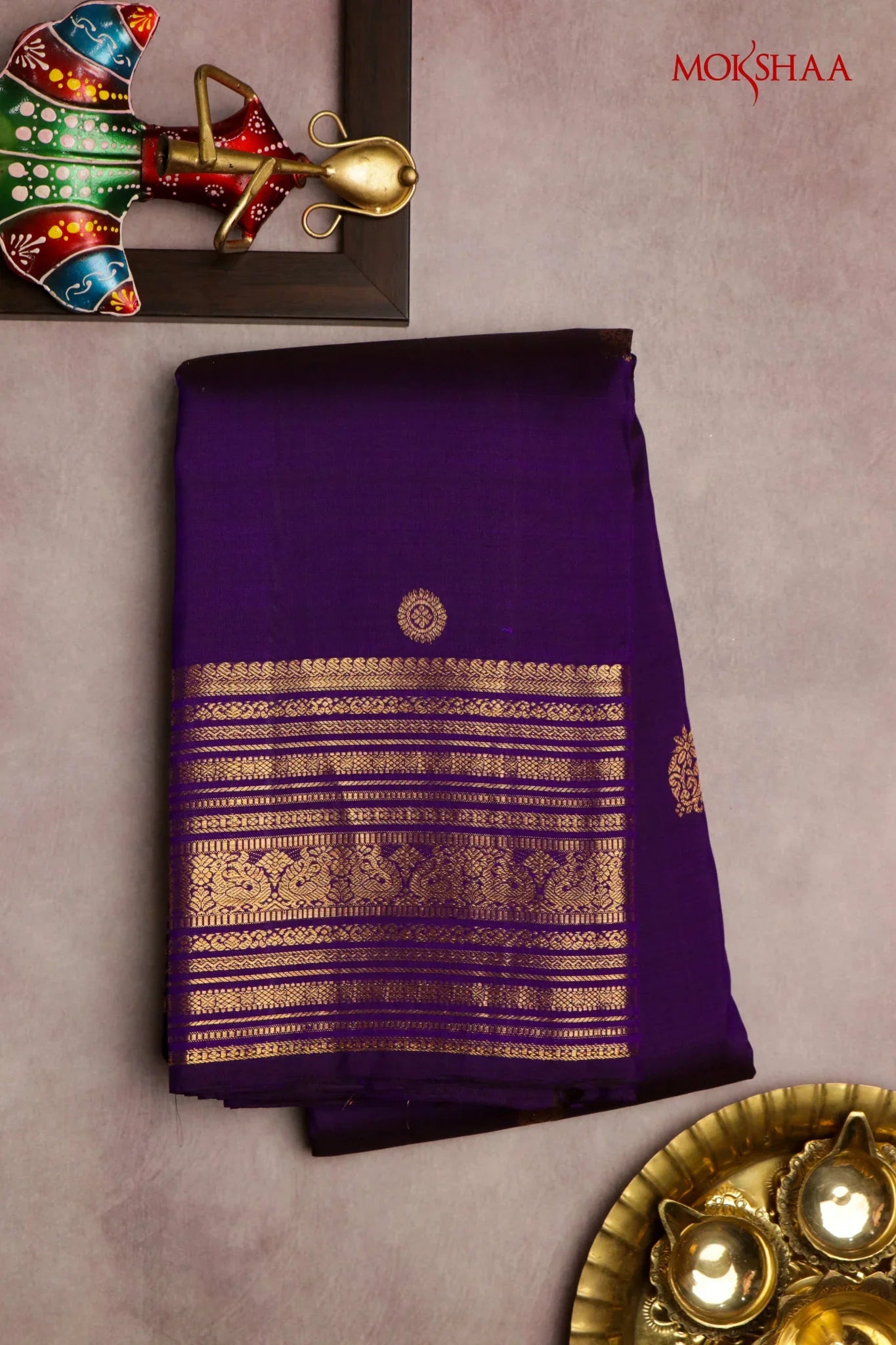 Purple Kanchivaram Silk Saree with Zari Butti | Mokshaa