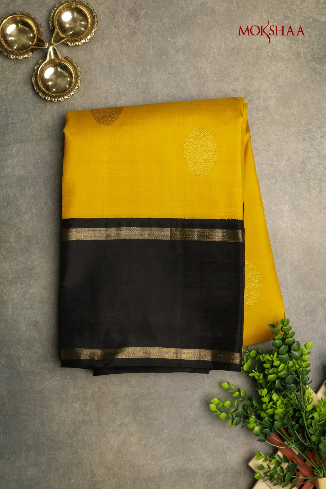 Mustard Kanchivaram Silk Saree | Mokshaa