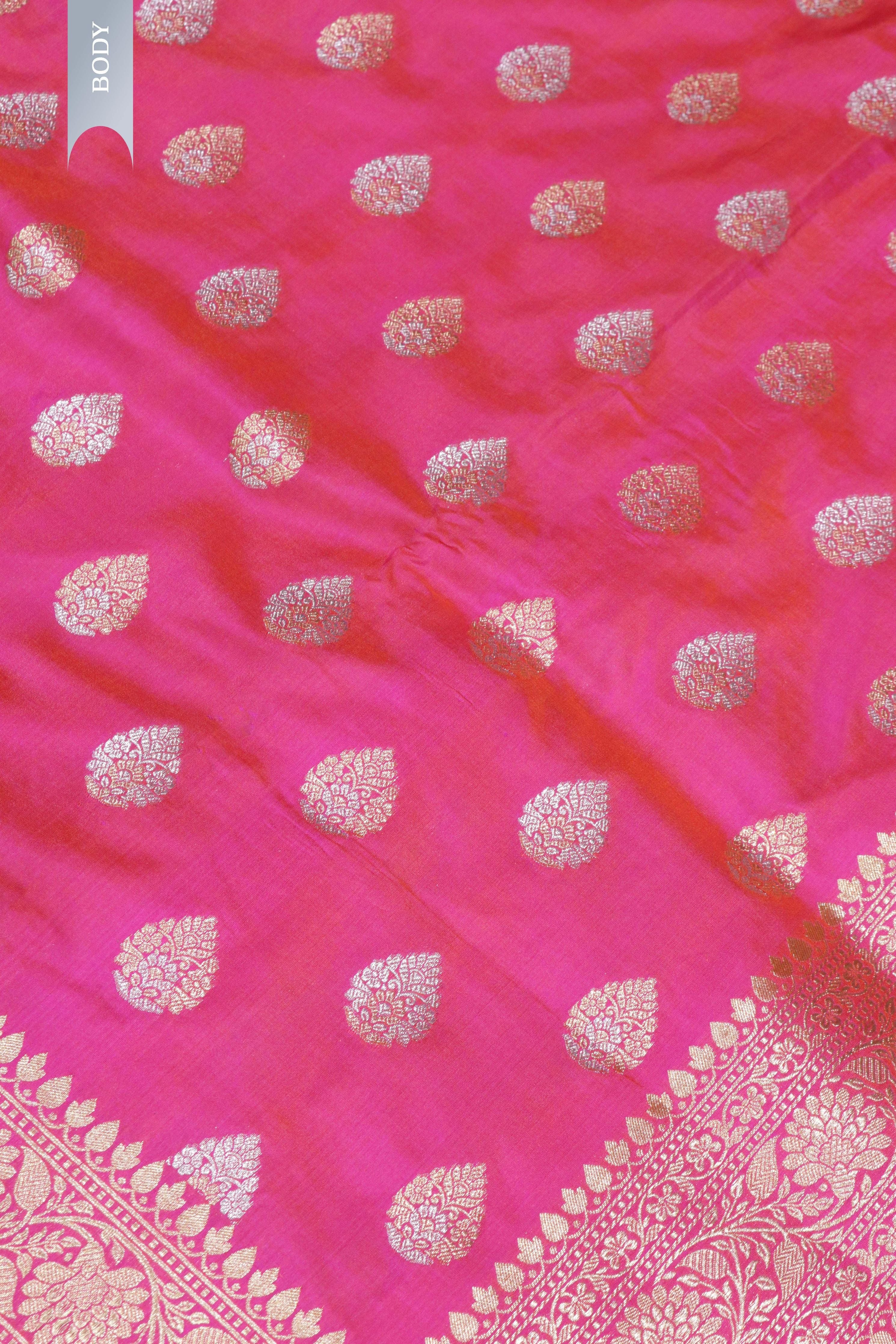 Rani Pink Banarasi Silk Zari Butti Saree - Mokshaa