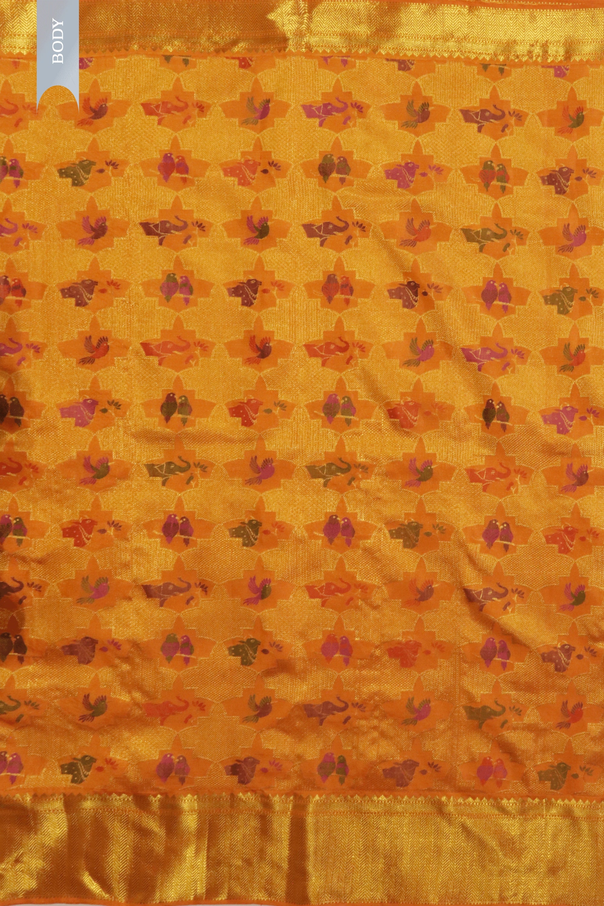 Koral Orange Kanchivaram Silk Saree with Zari & Meena Animal Motifs