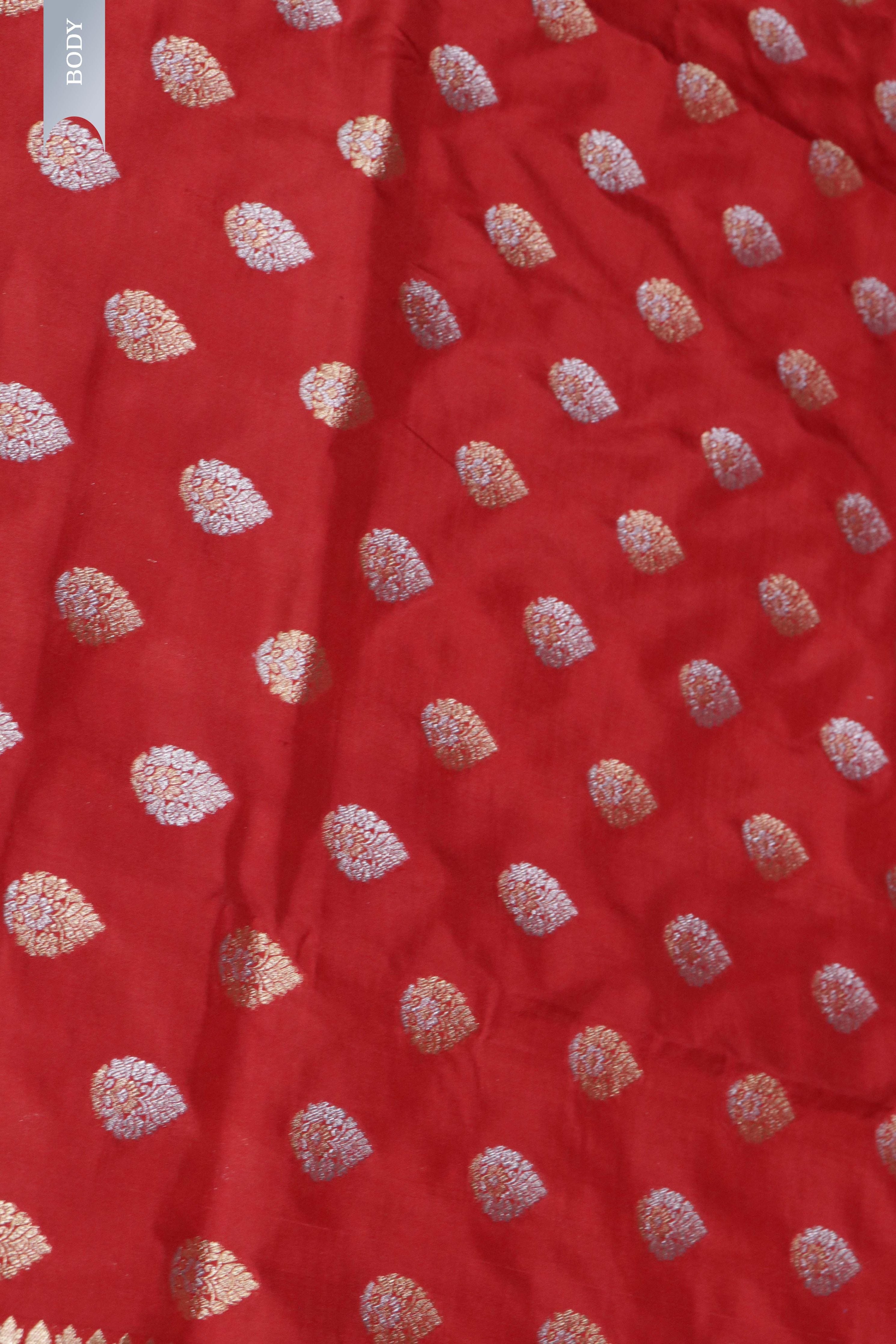 Rust Banarasi Zari Butti Silk Saree - Mokshaa