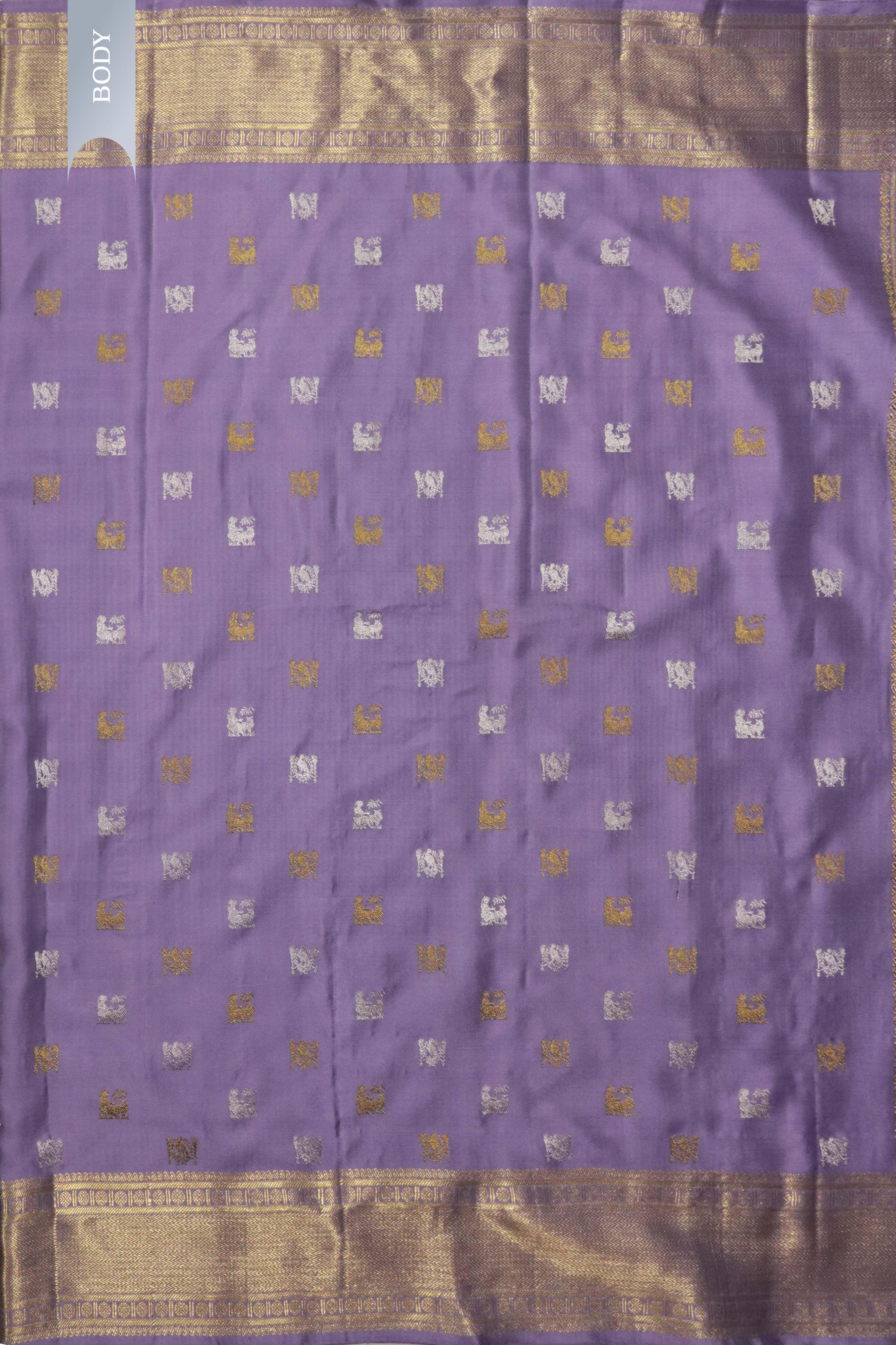 Lavender Kanchivaram Silk Saree with Gold & Silver Zari - Mokshaa