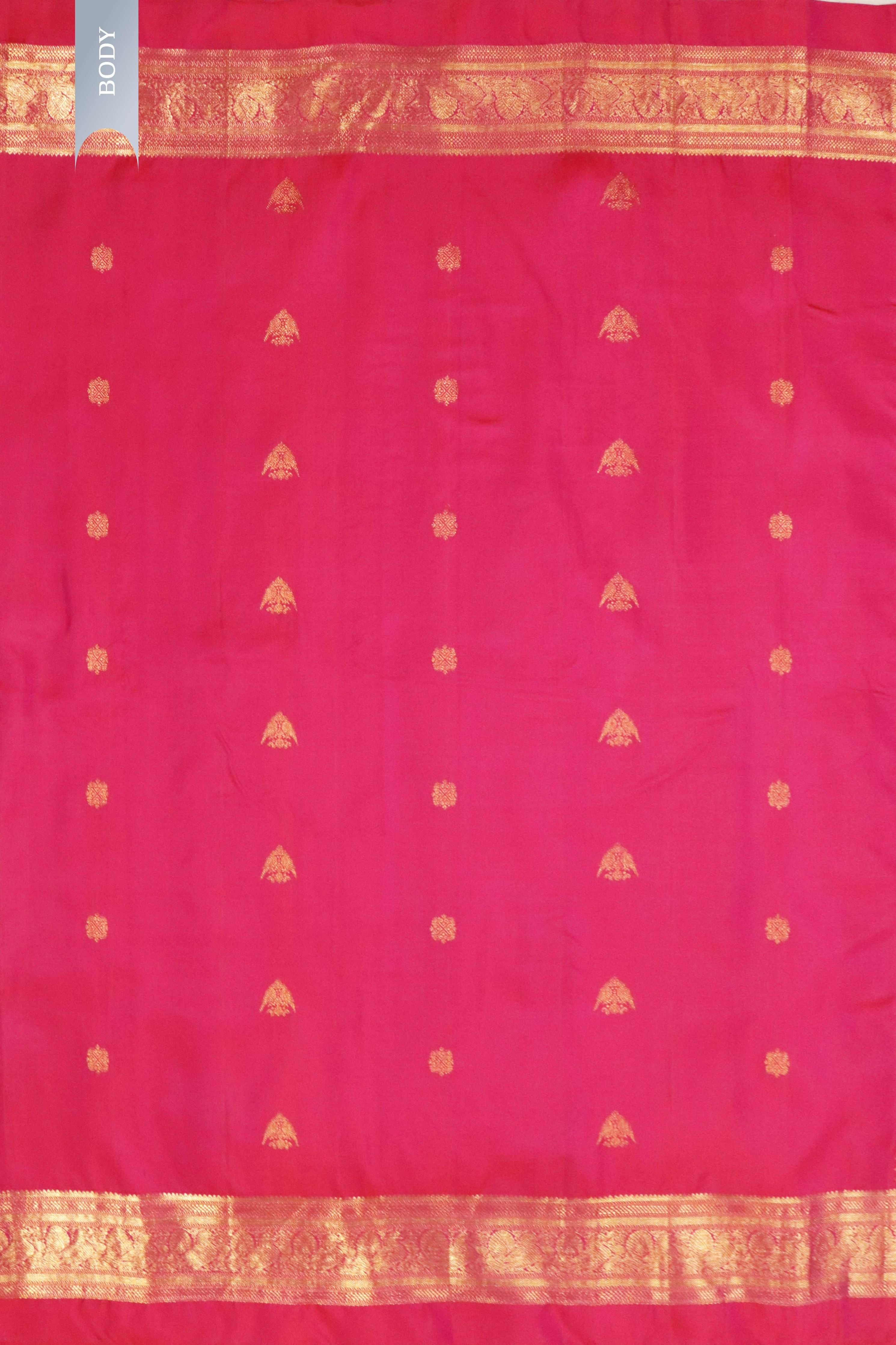 Tomato Pink Kanchivaram Silk Saree with Zari Border - Mokshaa