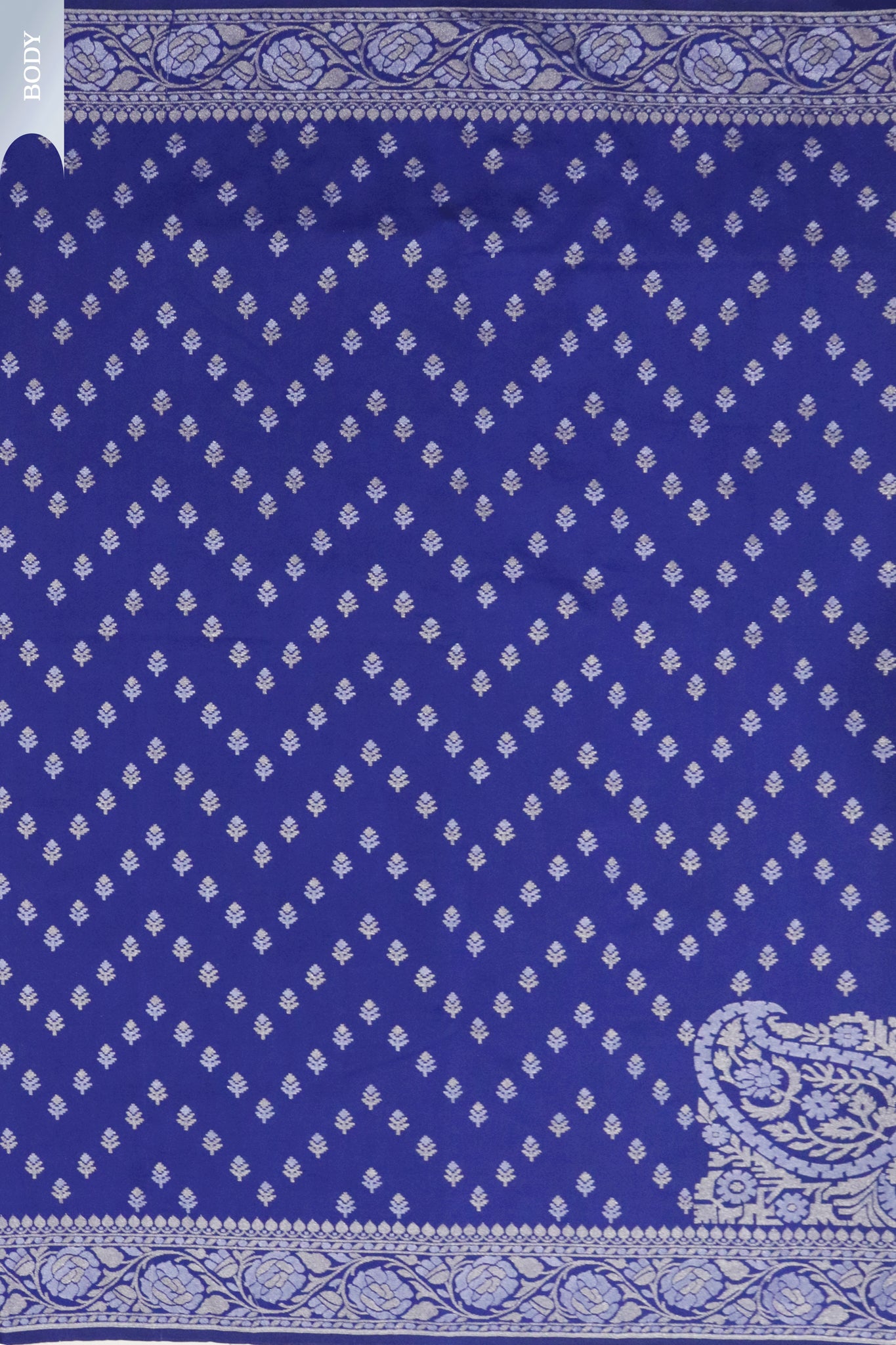 Royal Blue Banaras Semi Silk Saree with Silver & Gold Zari Work