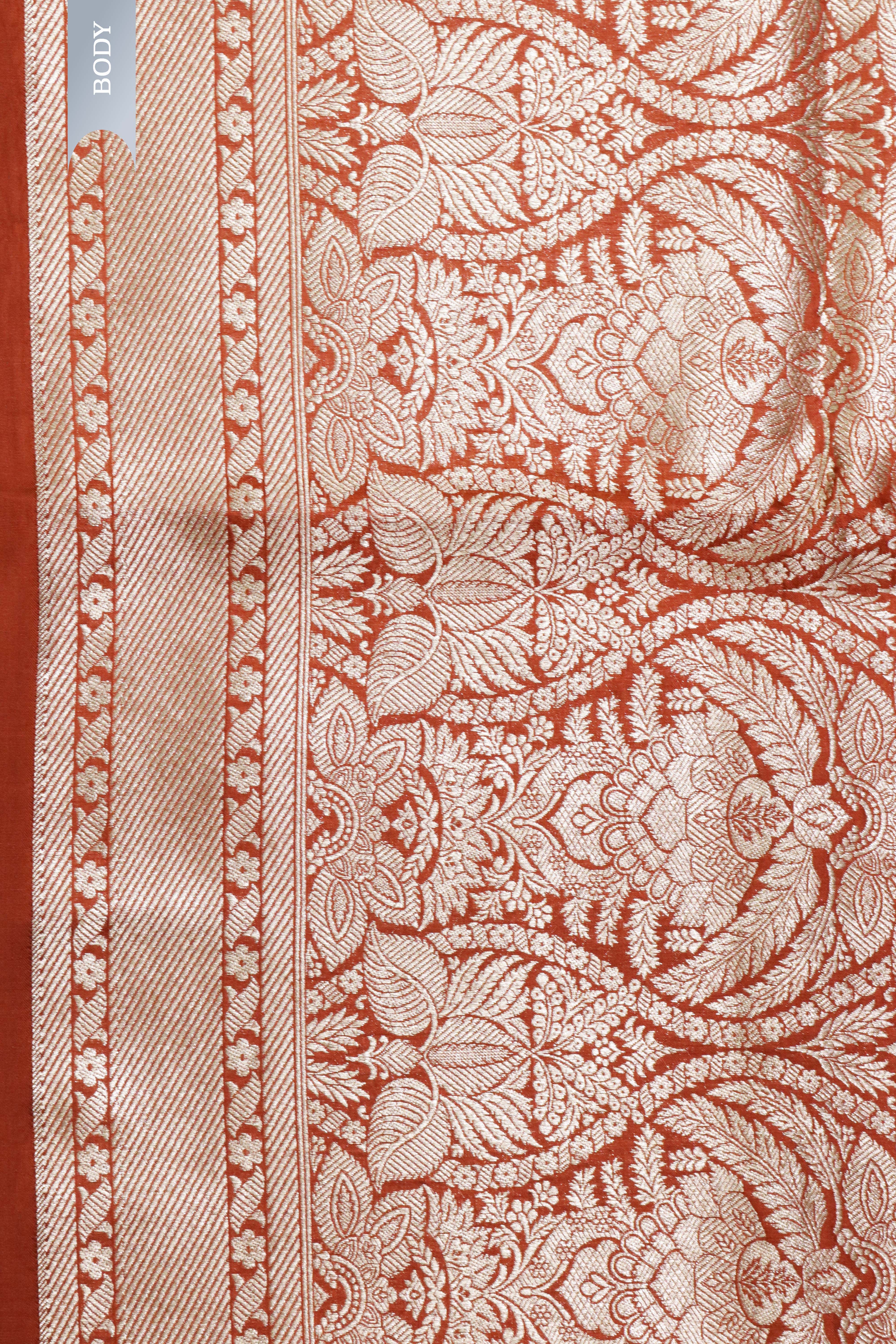 Orange Banarasi Silk Saree with Brocade Zari Jaal and Zari Border