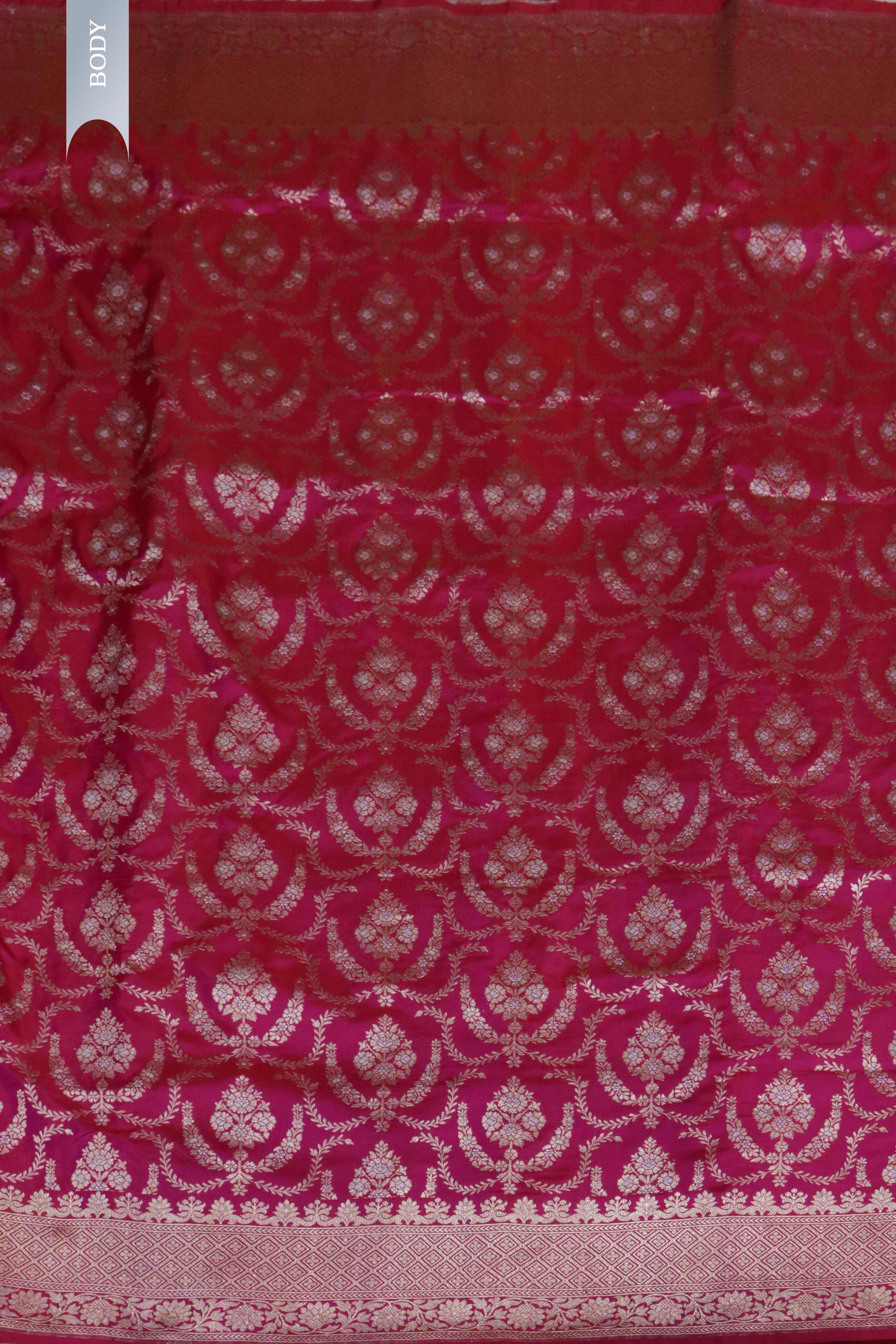Rani Pink Banarasi Silk Saree with Zari Jaal & Intricate Border