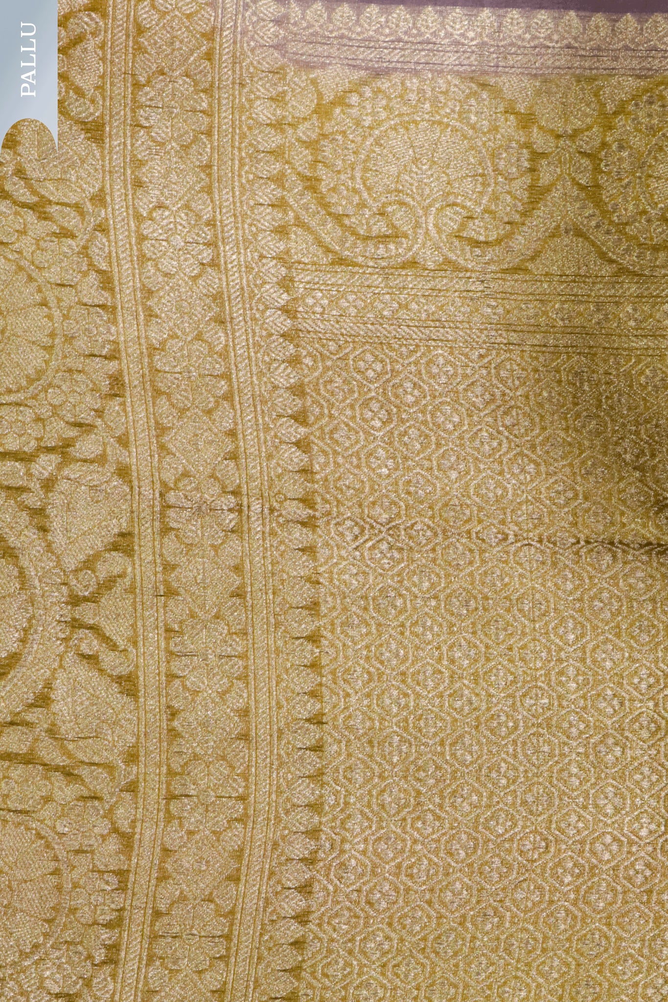 Dusty Mauve Banarasi Kora Saree with Gold & Silver Motifs