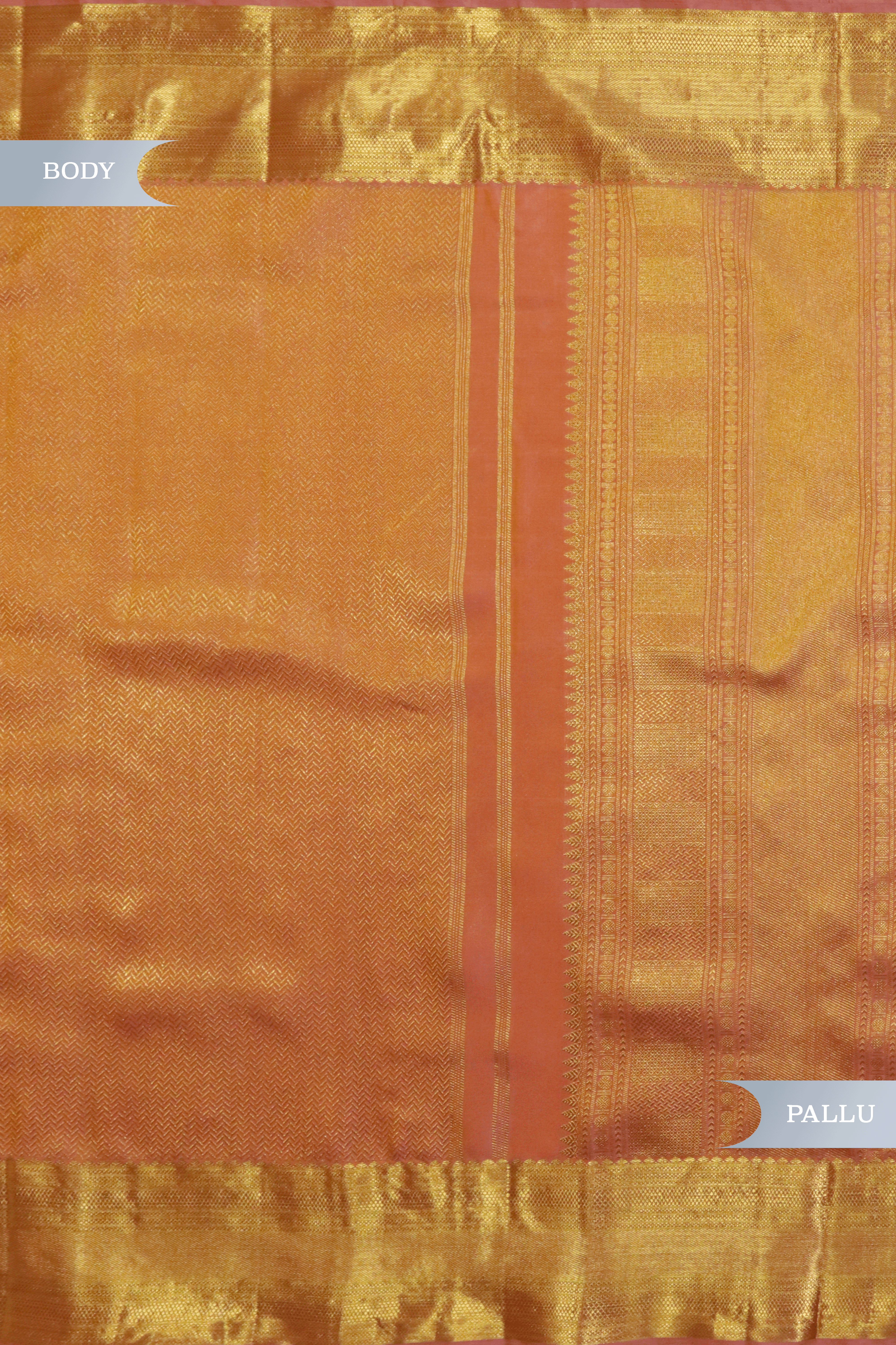 Dark Peach Kanchivaram Silk Saree with Golden Zari Weaving