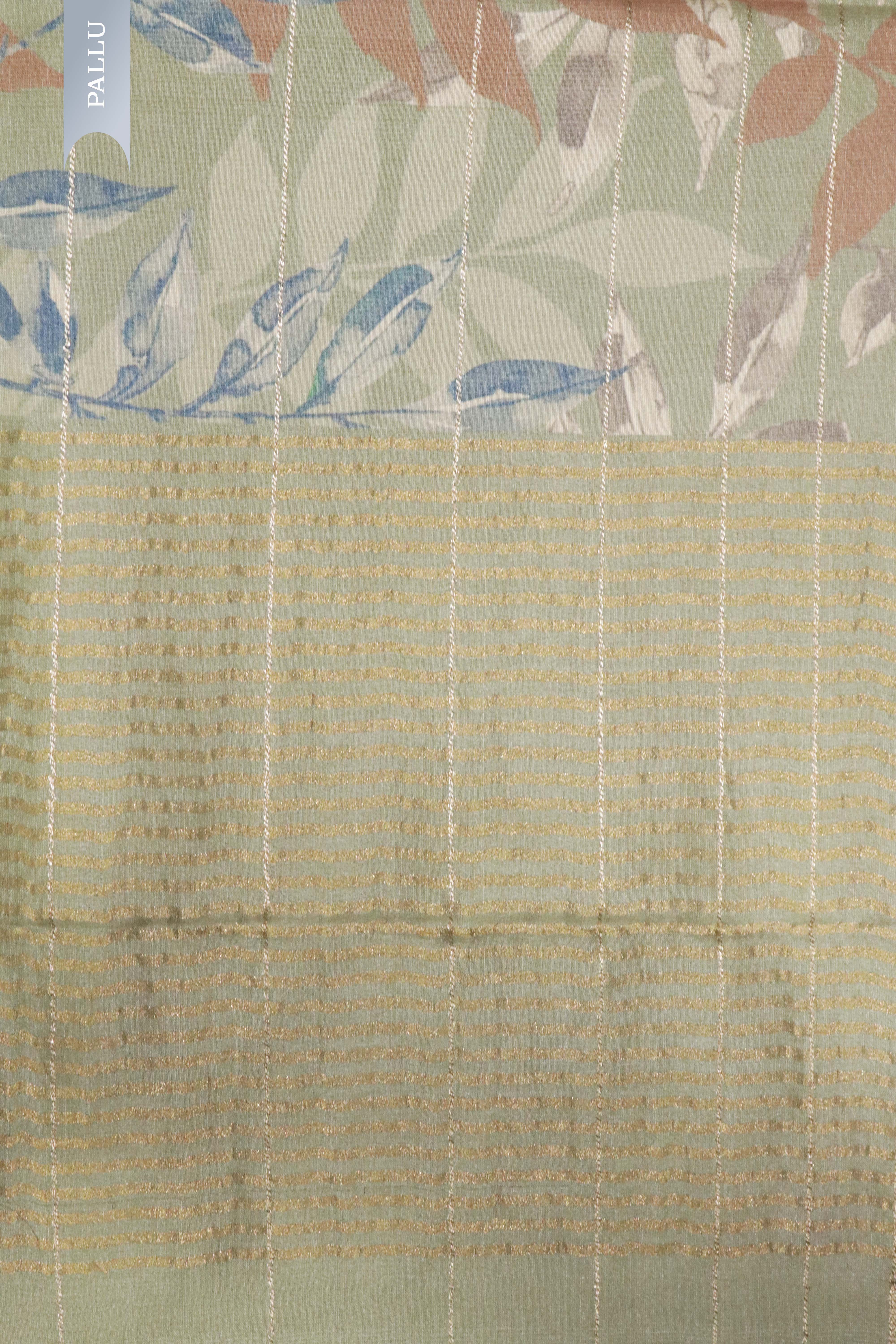 Safari Green Tussar Silk Saree with Golden Stripes