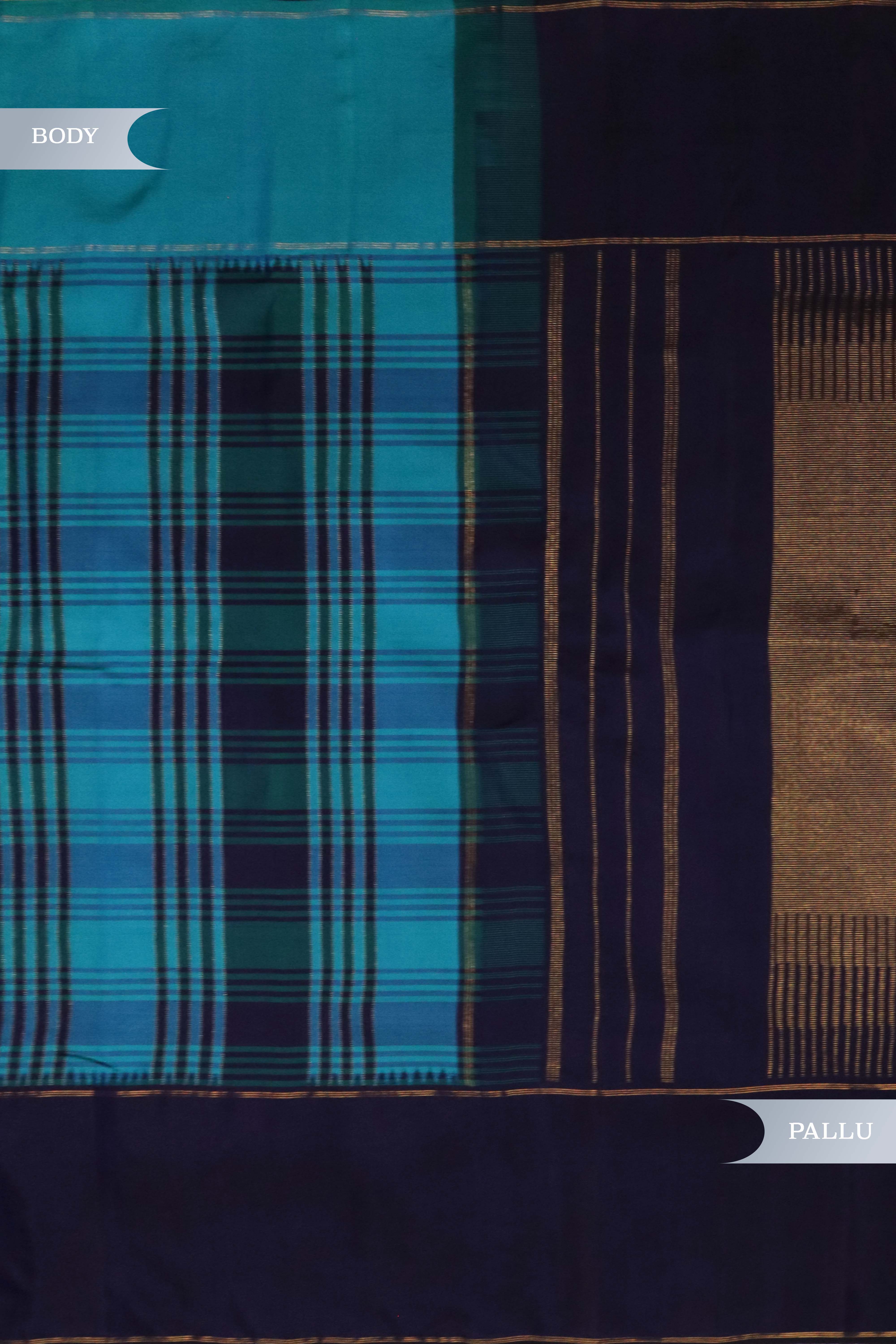 Turquoise Blue Kanchivaram Silk Saree with Contrast Border