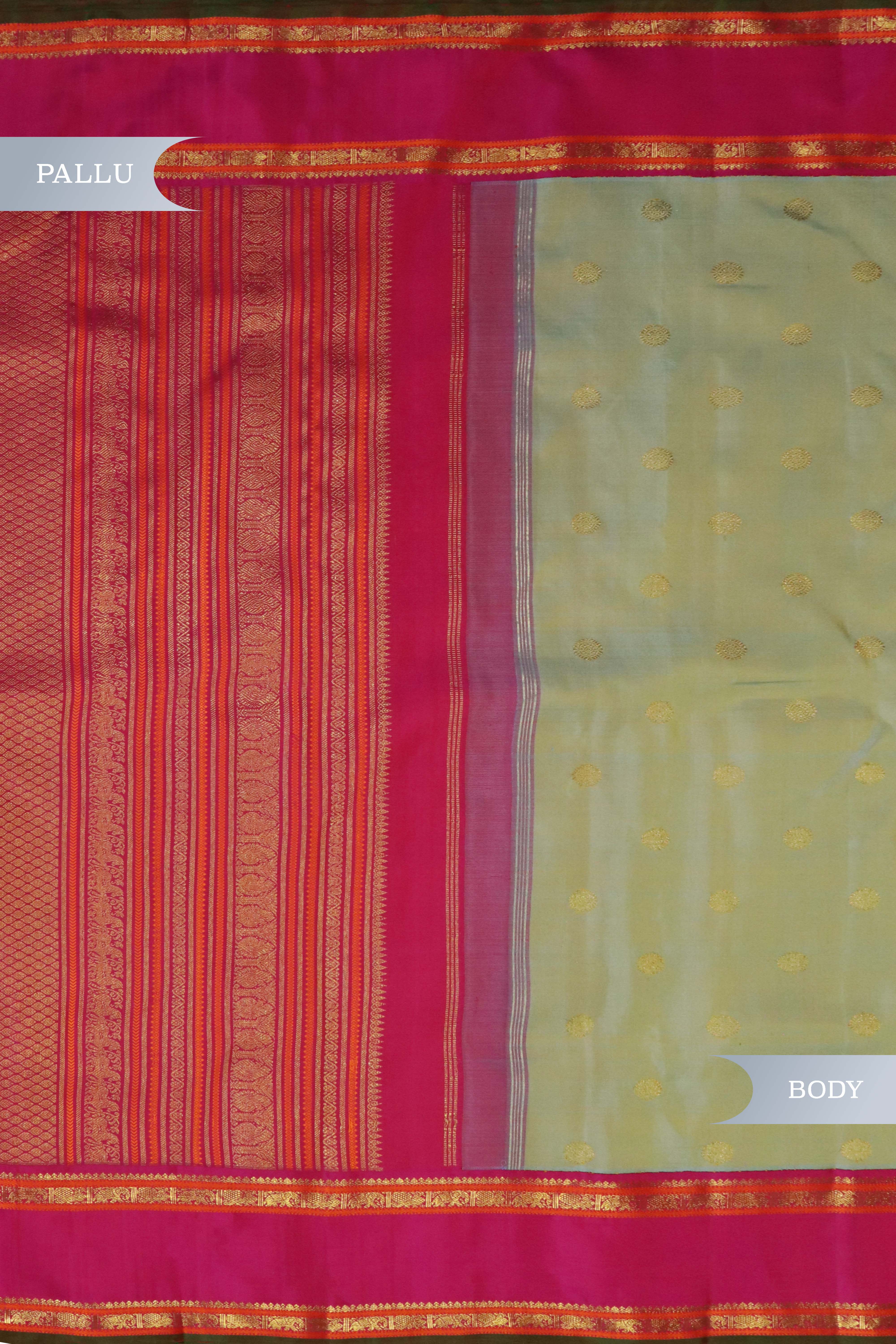 Pista Green Kanchivaram Silk Saree with Butta & Contrast Zari Border
