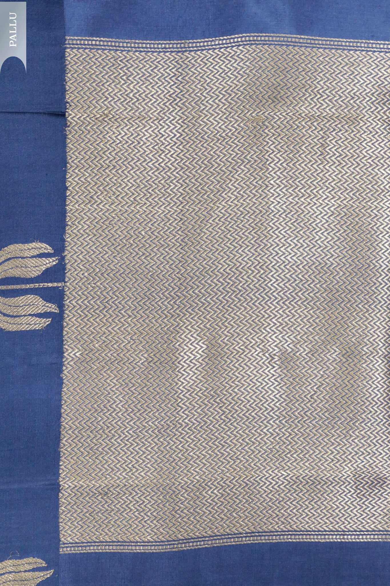Midnight Blue Banarasi Chanderi Silk Saree with Floral Buttas & Satin Border