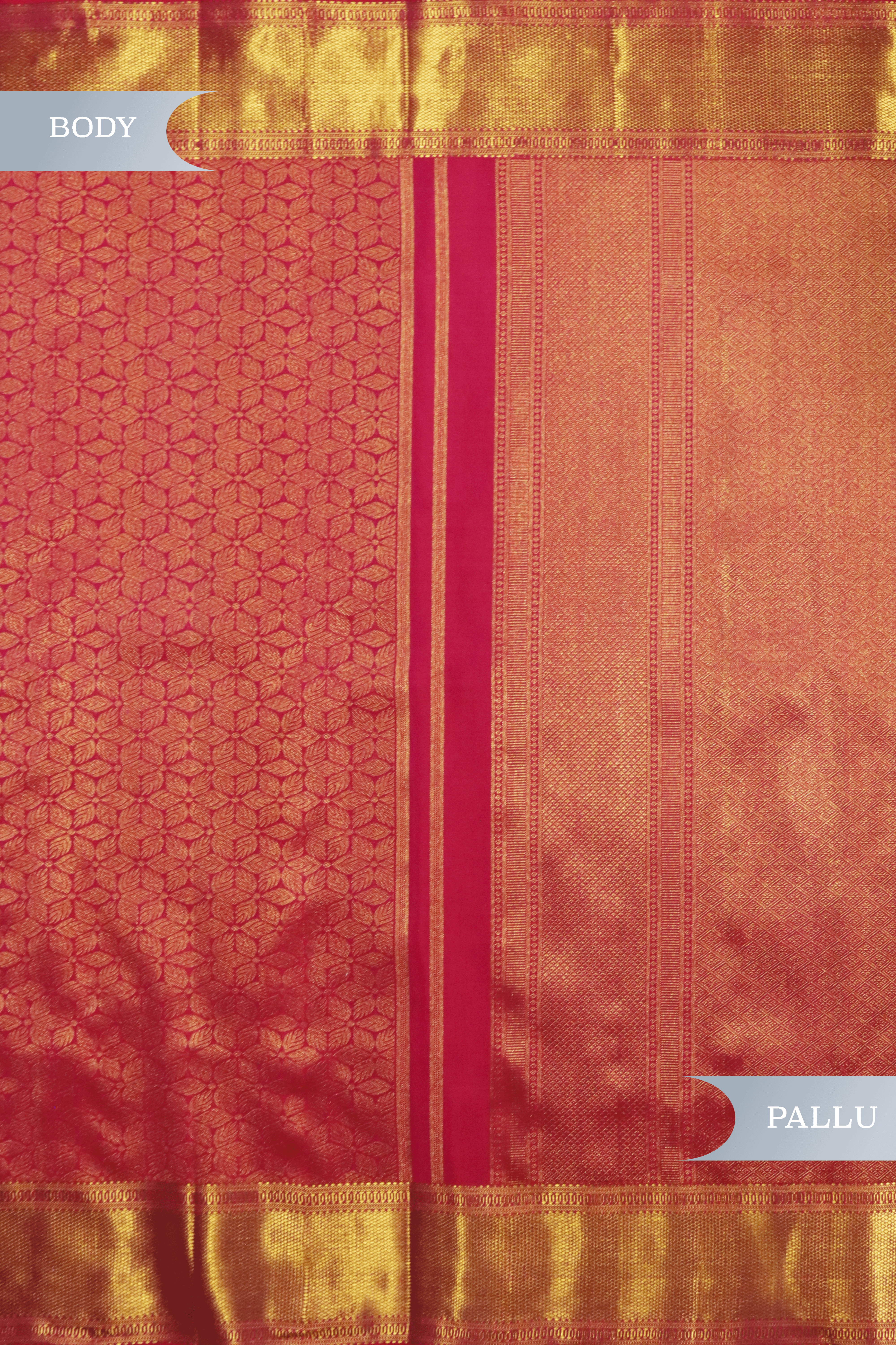 Reddish Pink Kanchivaram Silk Saree with Golden Zari Weaving & Border