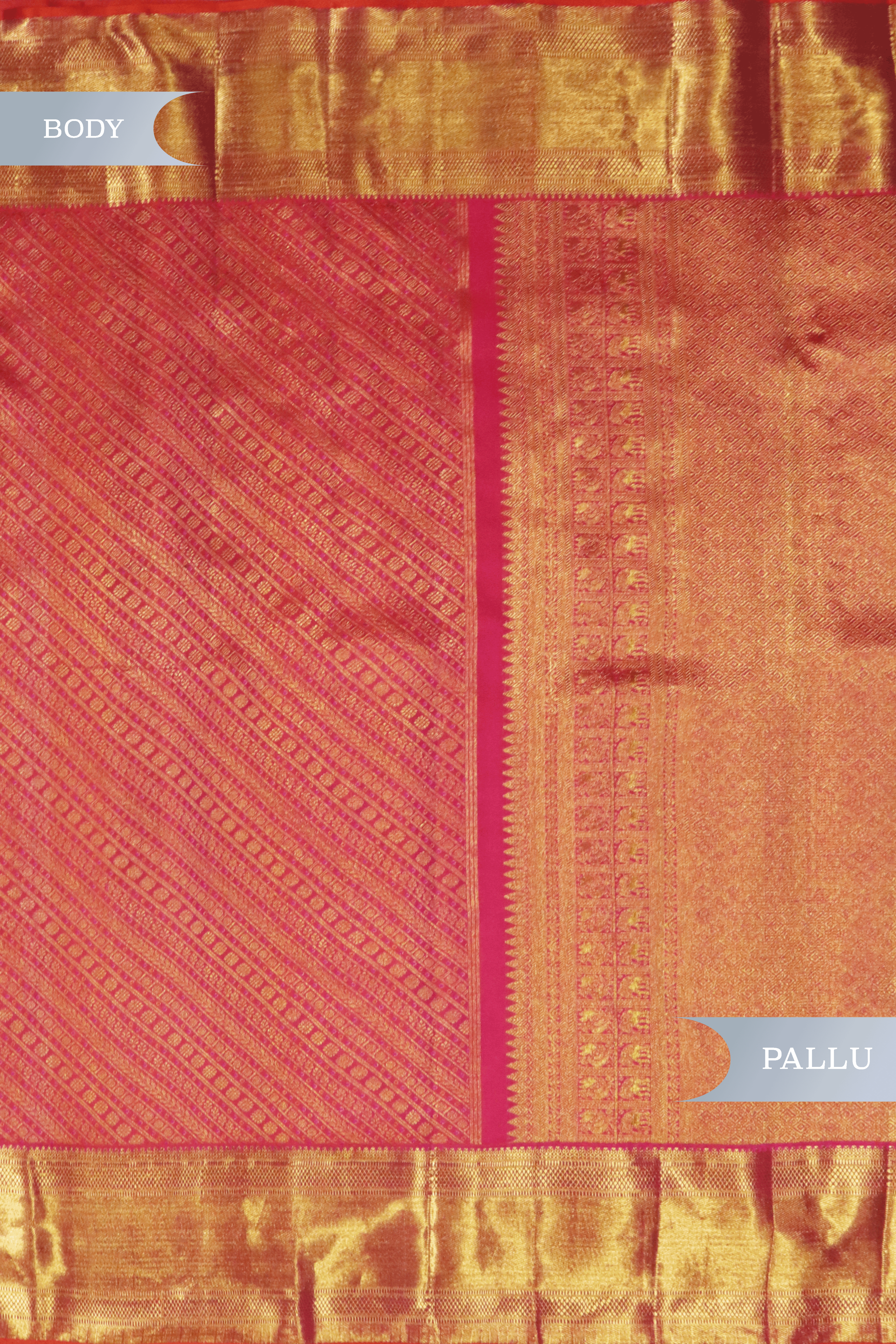 Coral Pink Kanchivaram Silk Saree with Meena Weaving