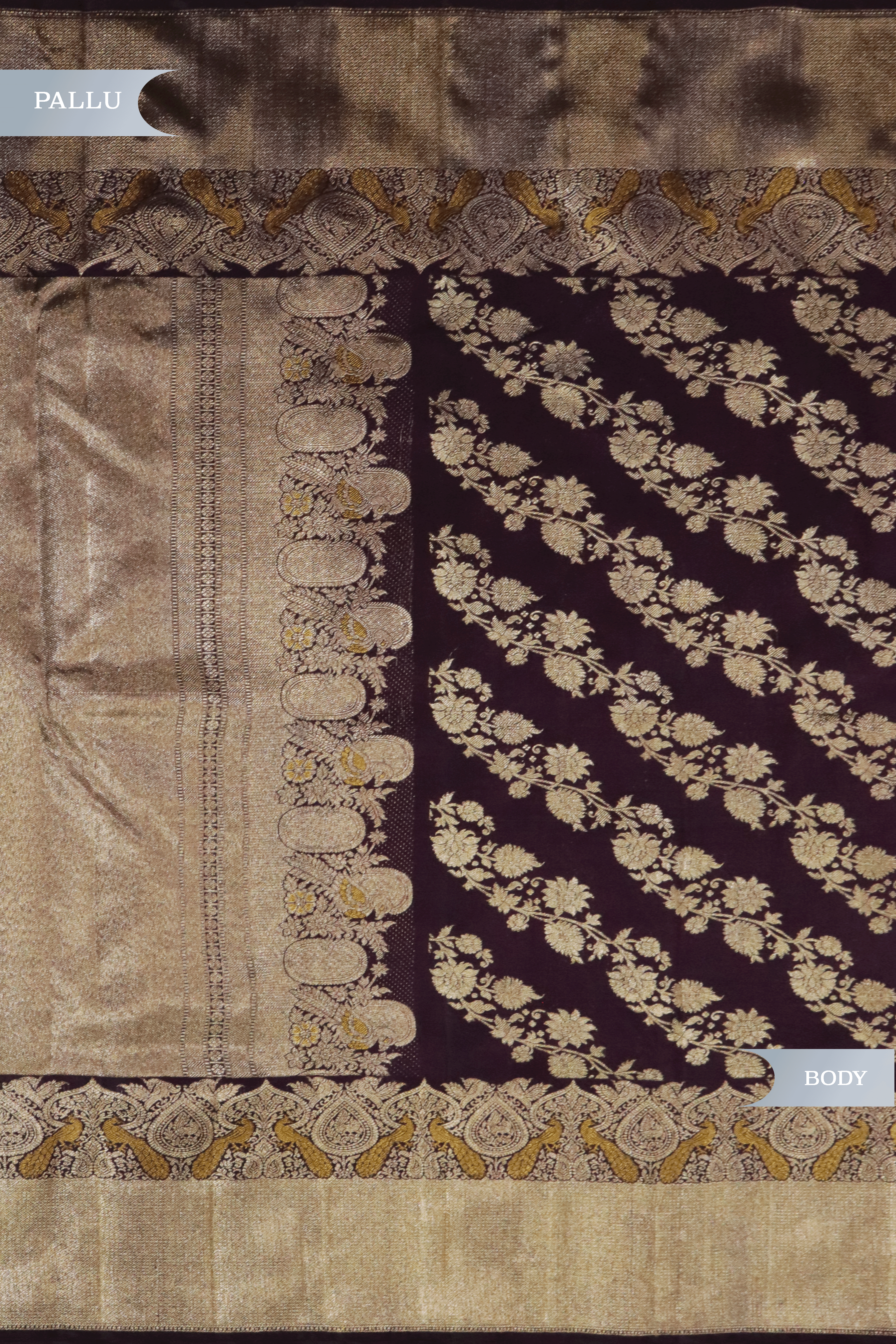 Dark Brown Kanchivaram Silk Saree with Peacock Motif Border