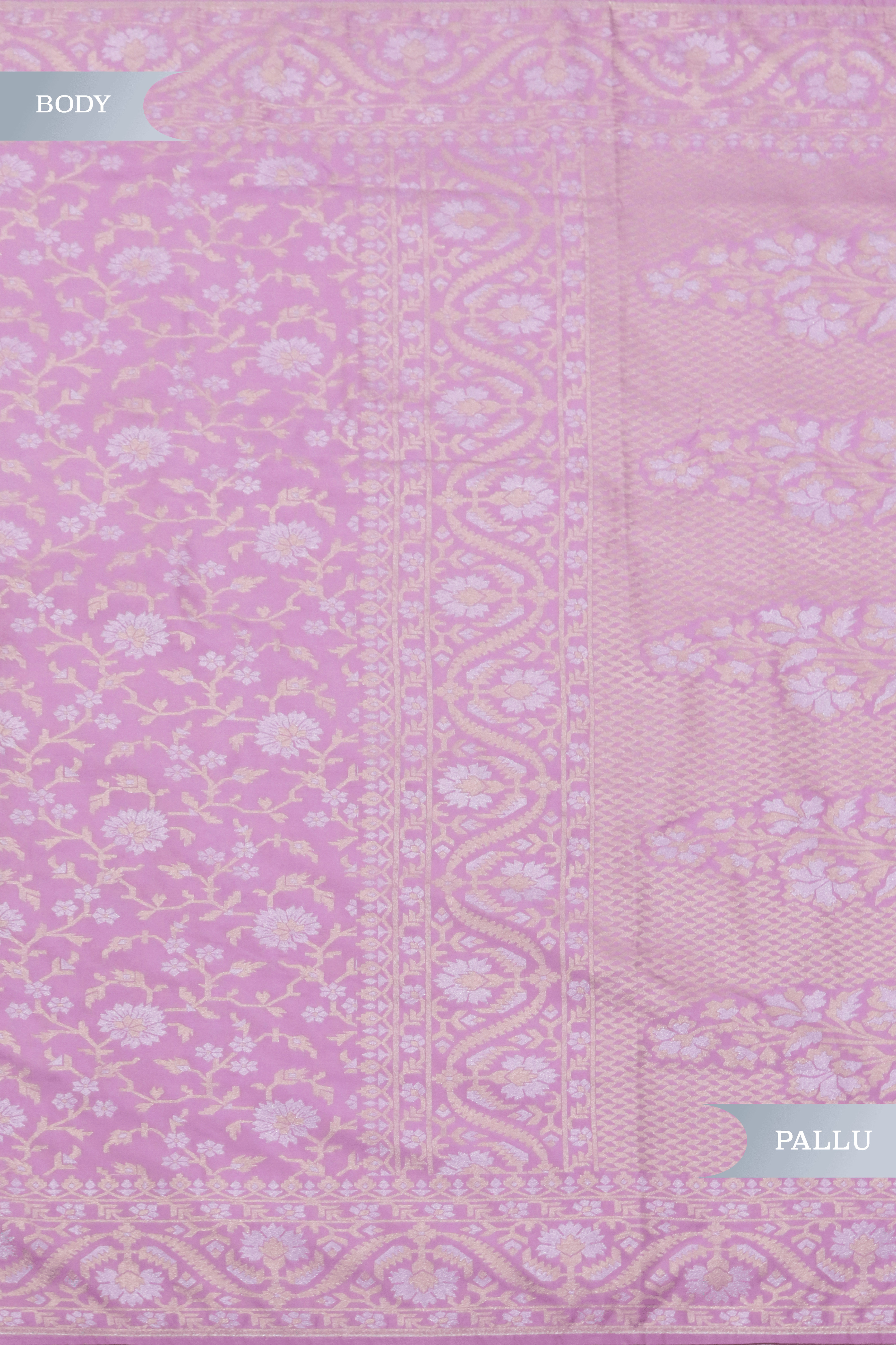 Onion Pink Banarasi Semi Silk Saree with Floral Zari Jaal