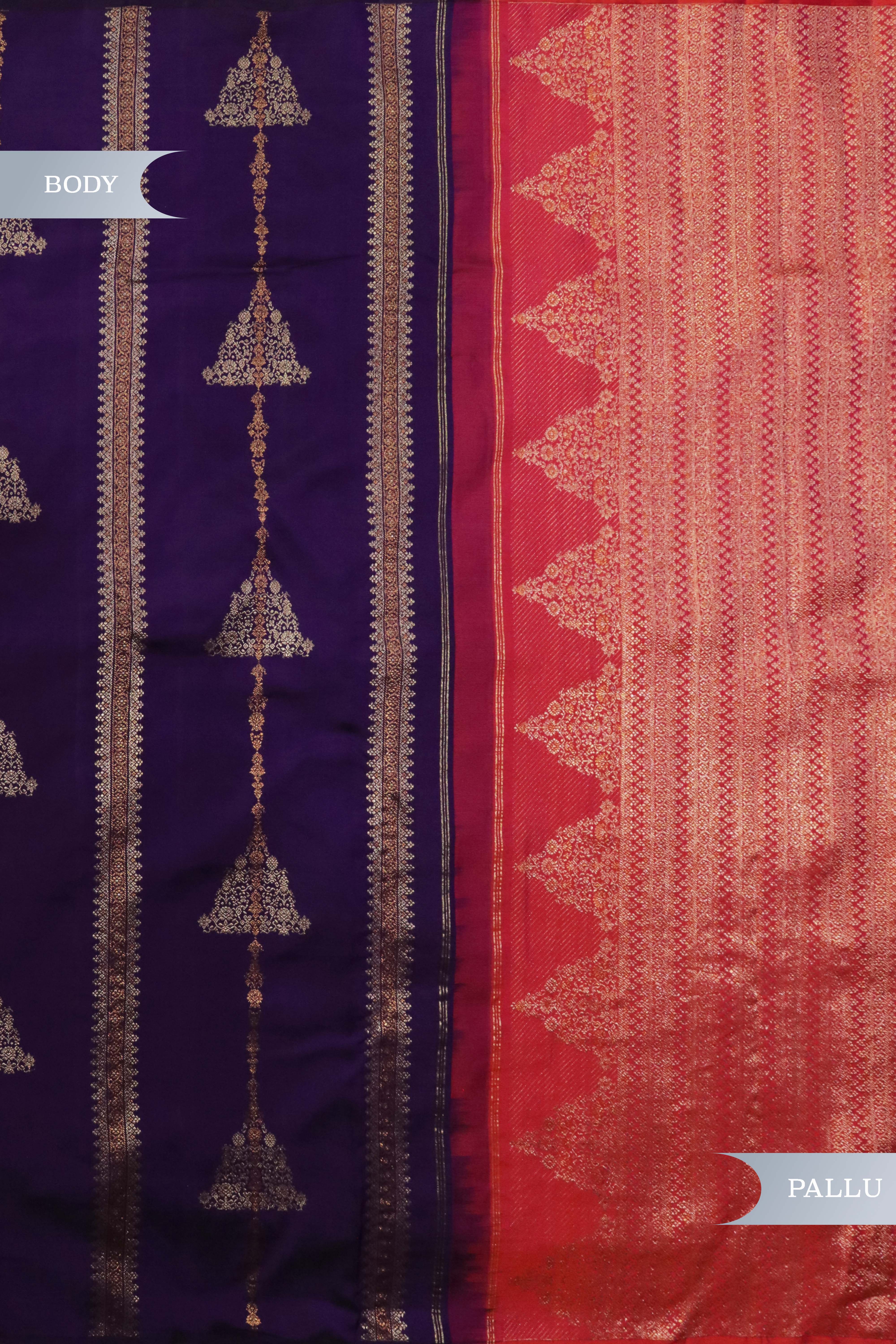 Purple Kanchivaram Silk Saree with Striped Weave