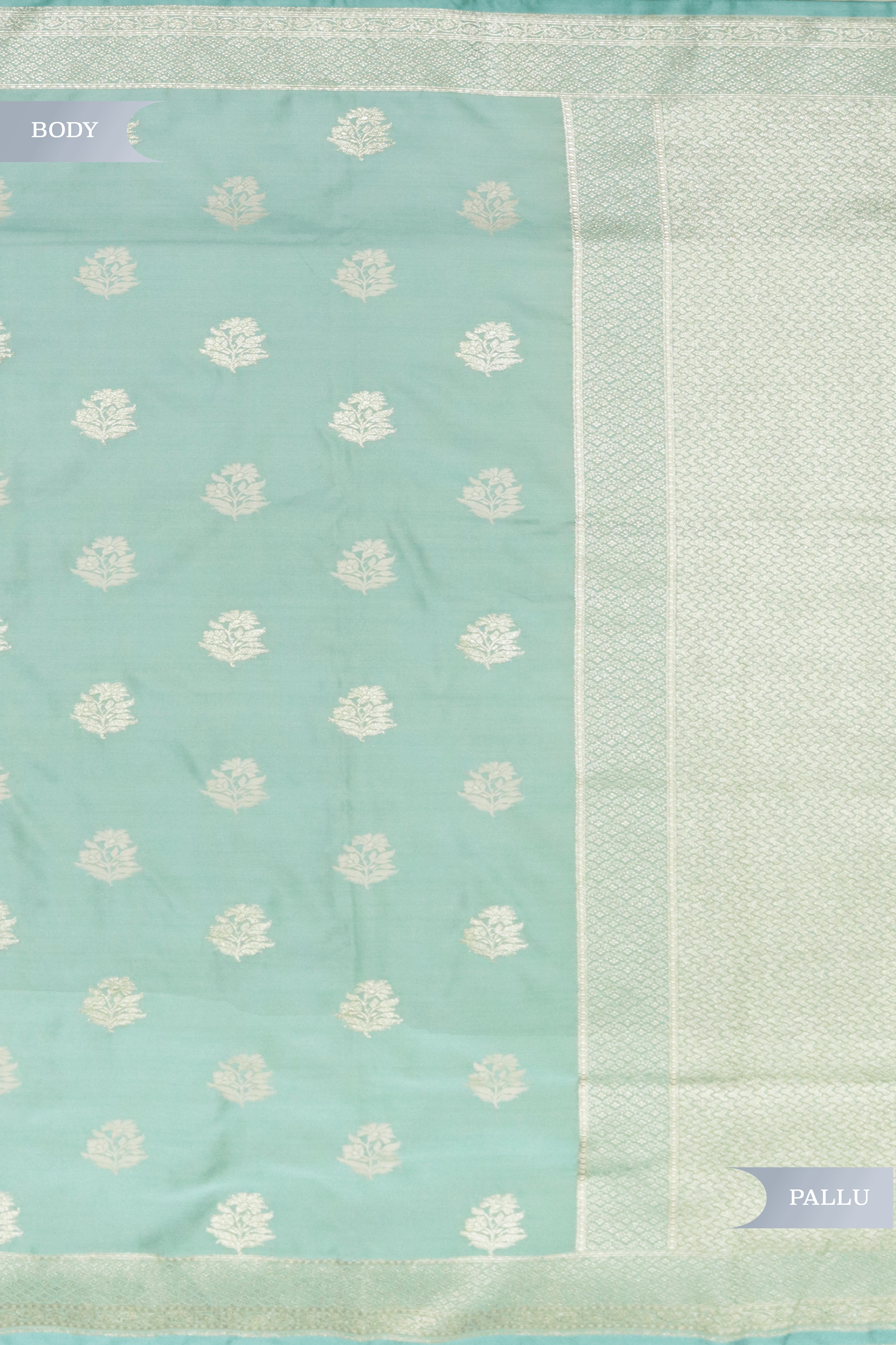 Sea Green Banarasi Semi Silk Saree with Zari Butti & Woven Border