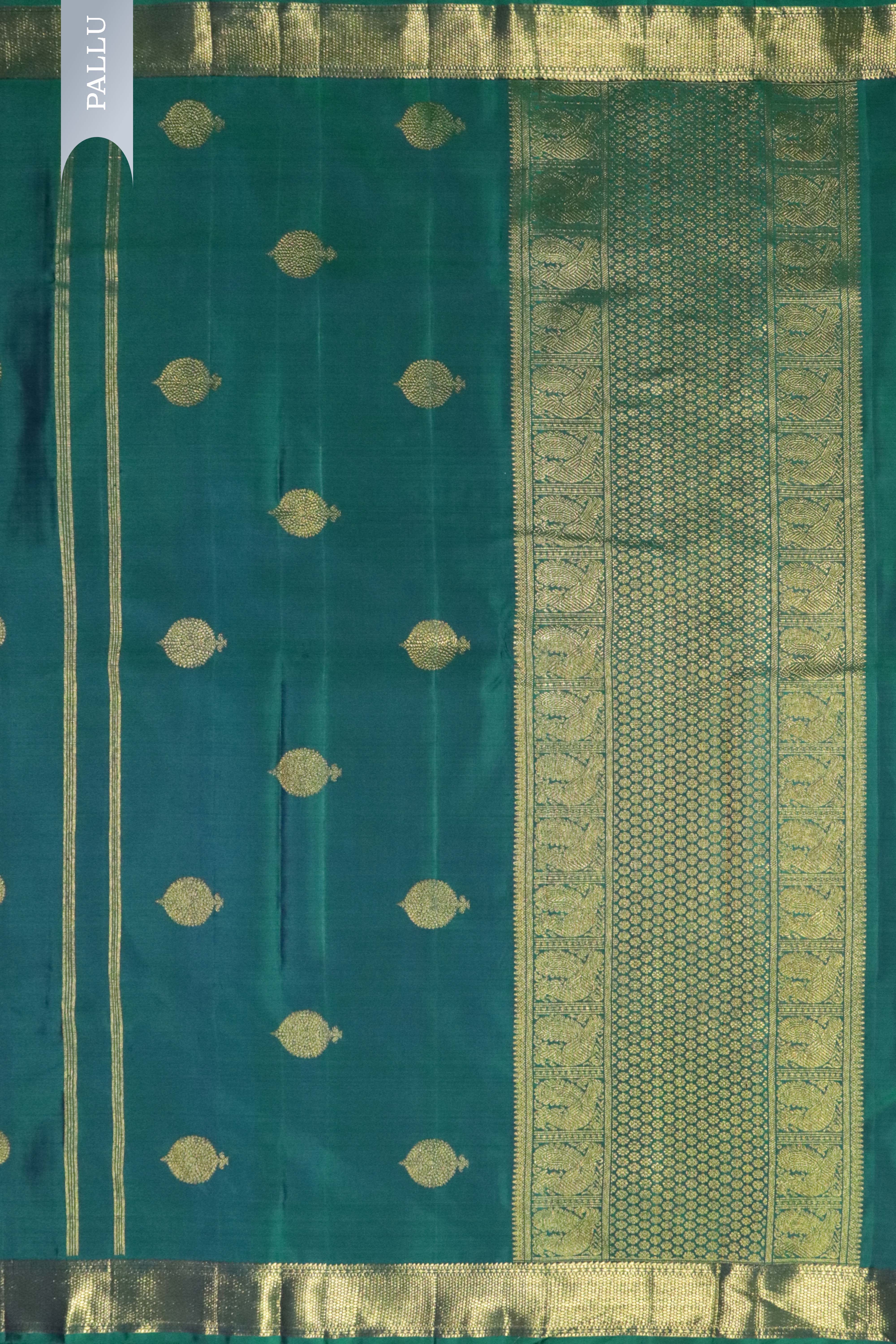 Peacock Green Kanchivaram Silk Saree with Zari Butta