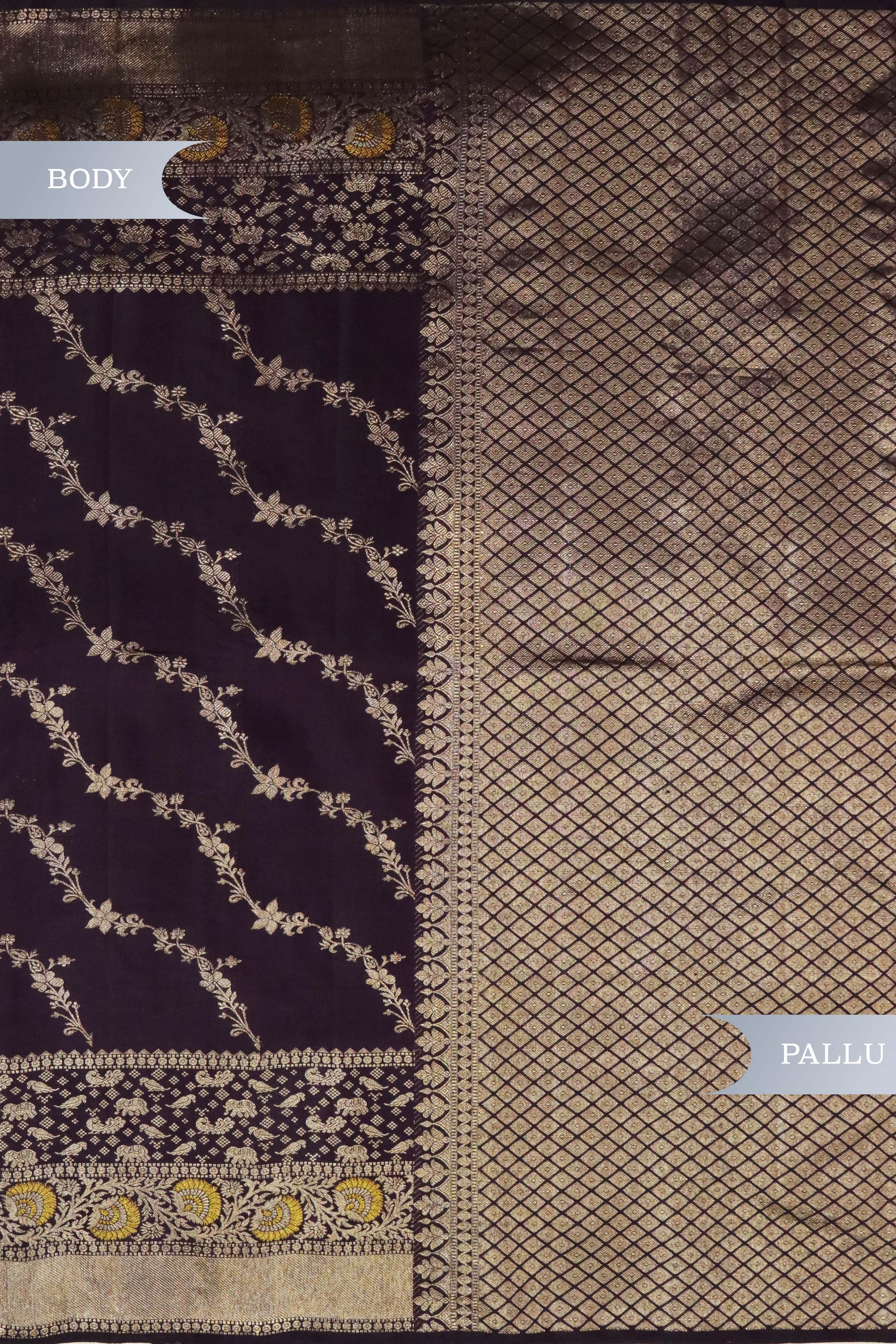 Wine Kanchivaram Silk Saree with Zari Stripes and Fancy Border - Mokshaa