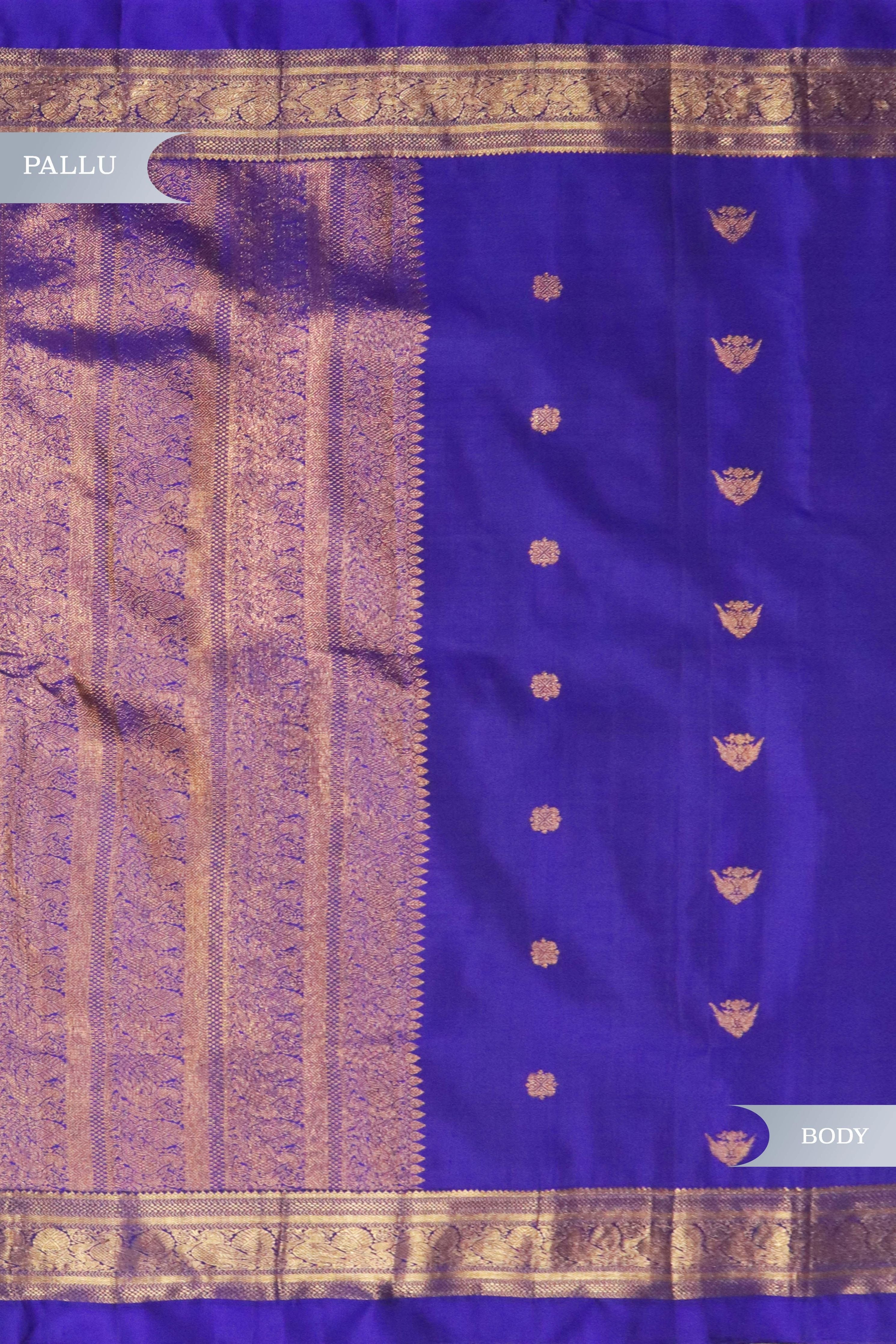 Ink Blue Kanchivaram Silk Saree with Zari Border - Mokshaa