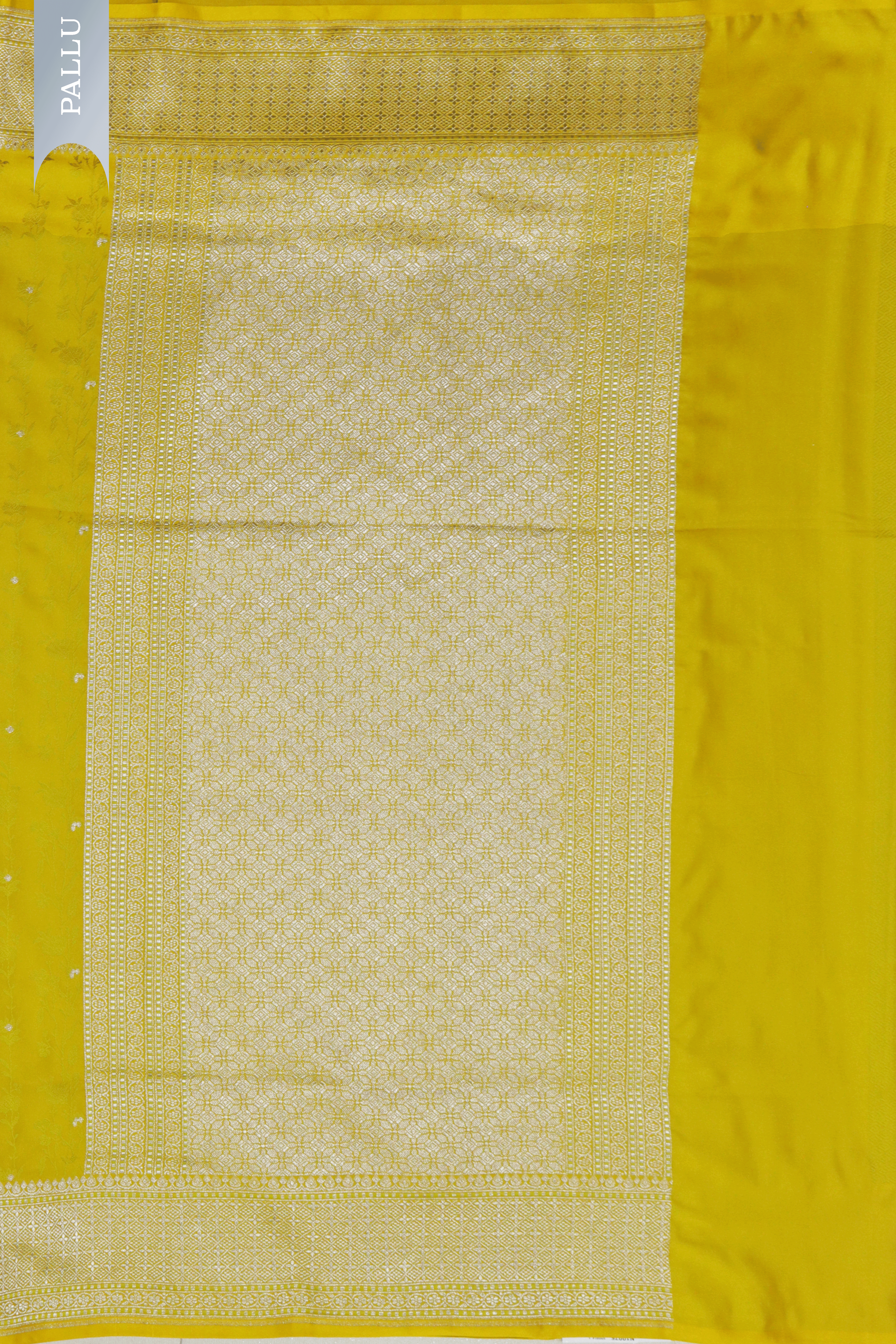 Yellow Banarasi Semi Silk Saree with Thread Weaving, Zari Butti & Woven Border