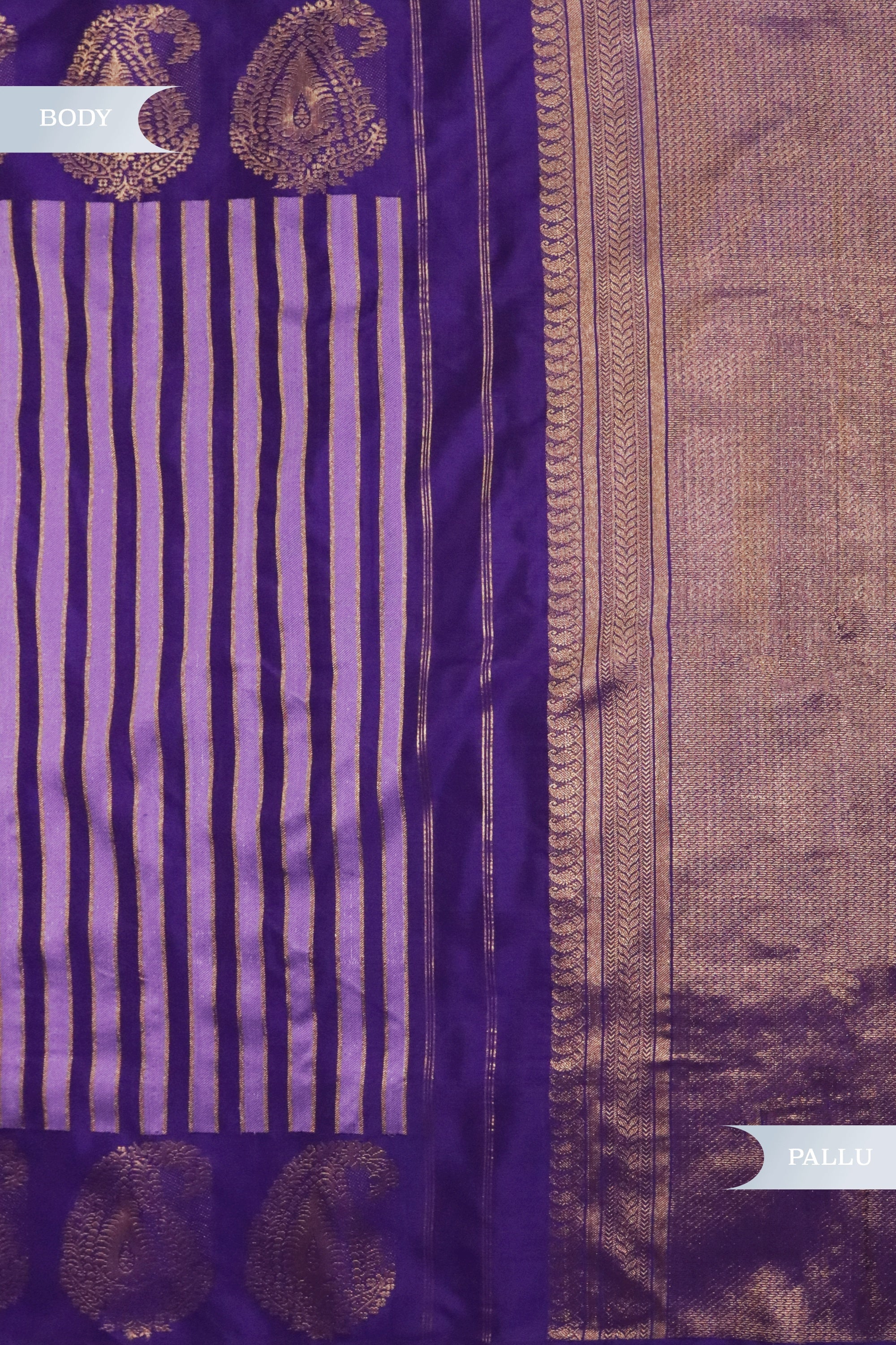 Purple Kanchivaram Silk Saree with Golden Stripes
