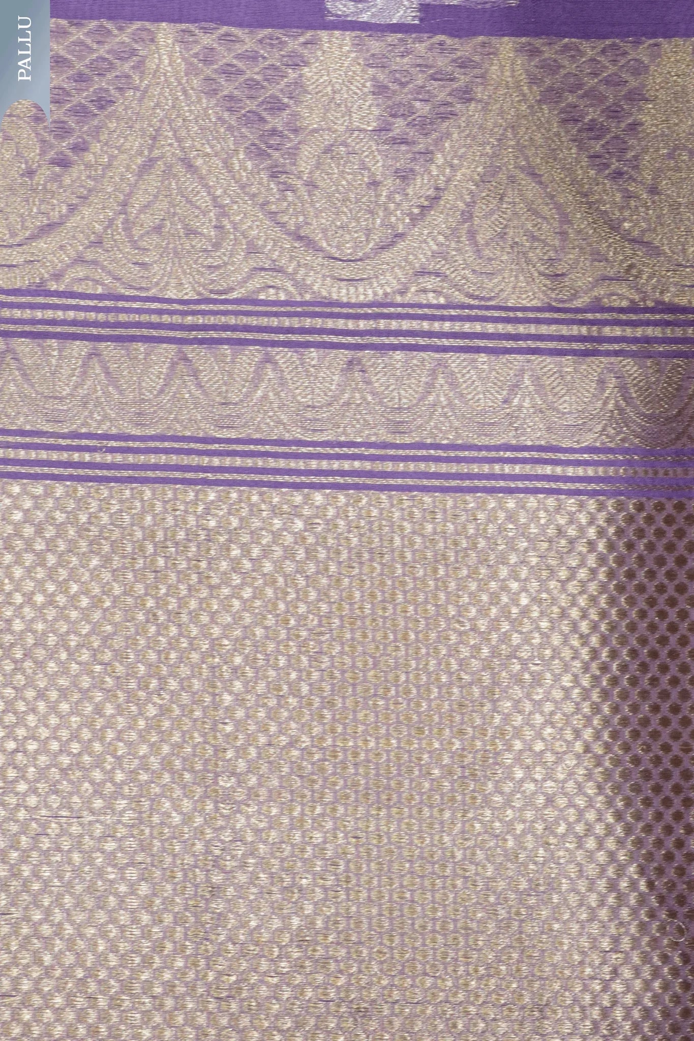 Lavender Banarasi Kora Saree with Gold & Silver Zari Motifs - Mokshaa
