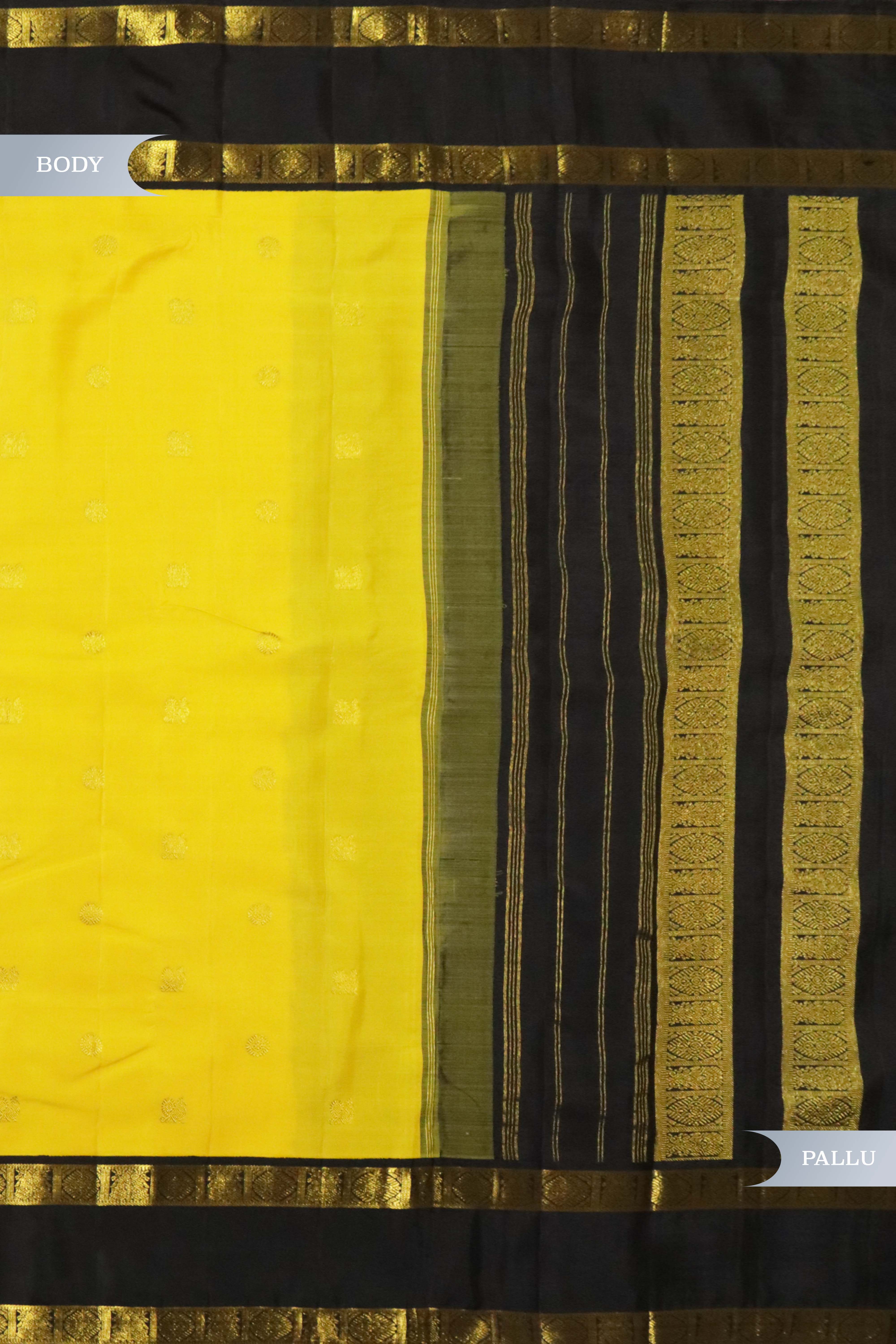 Yellow Kanchivaram Silk Saree with Black Retapet Border