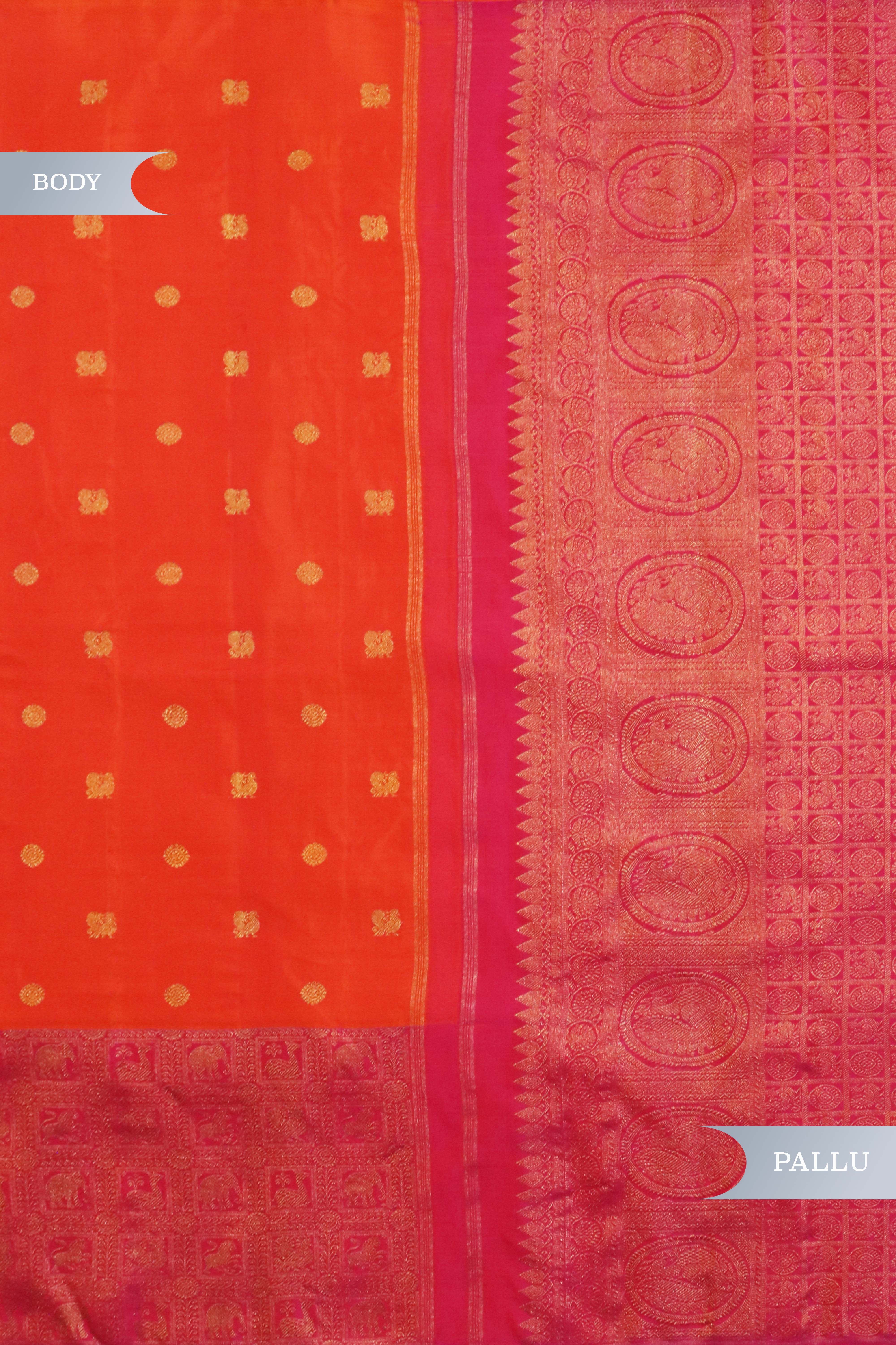 Orange Kanchivaram Silk Saree with Butta & Contrast Vanasingaram Border