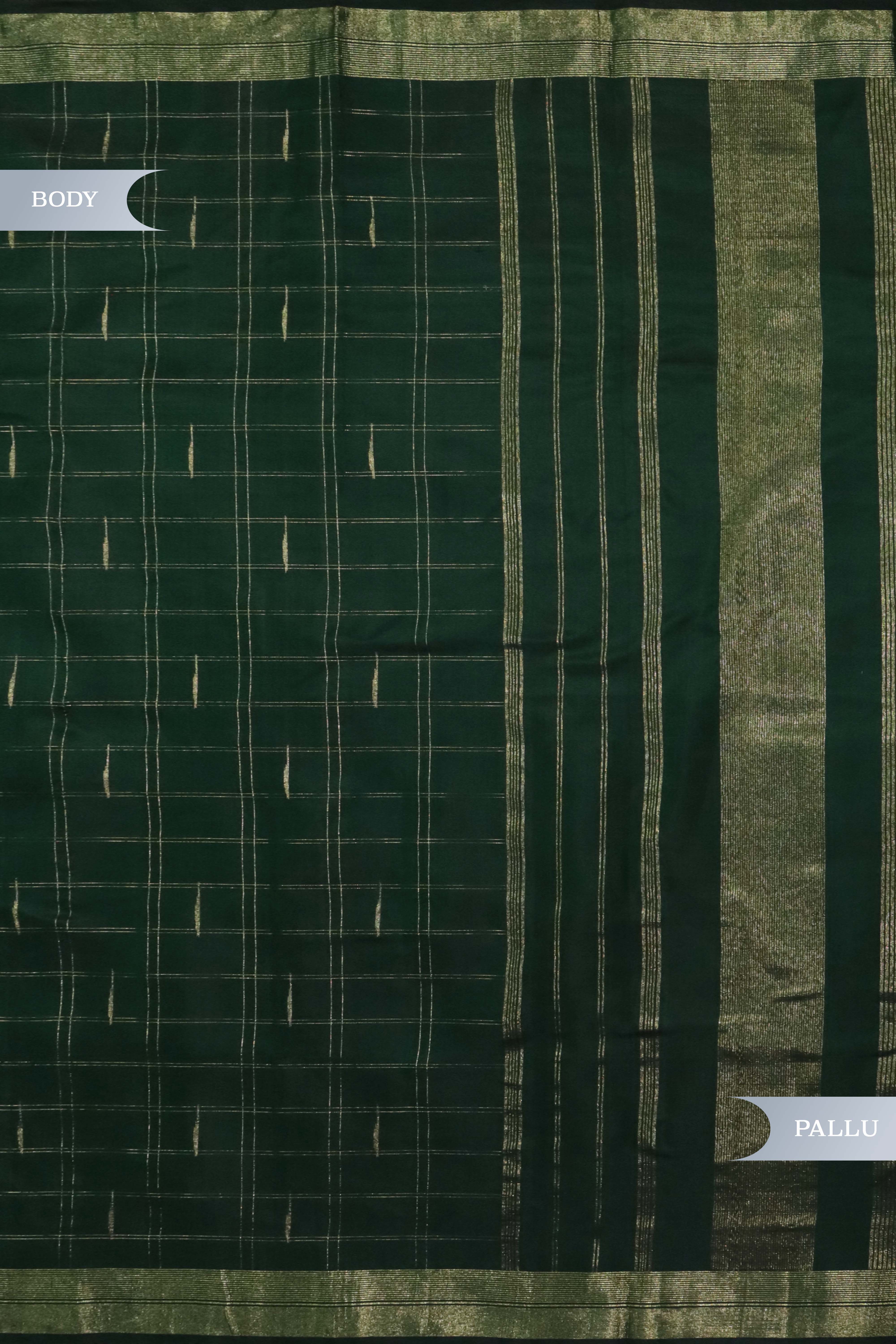 Bottle Green Kanchivaram Silk Saree with Zari Checks