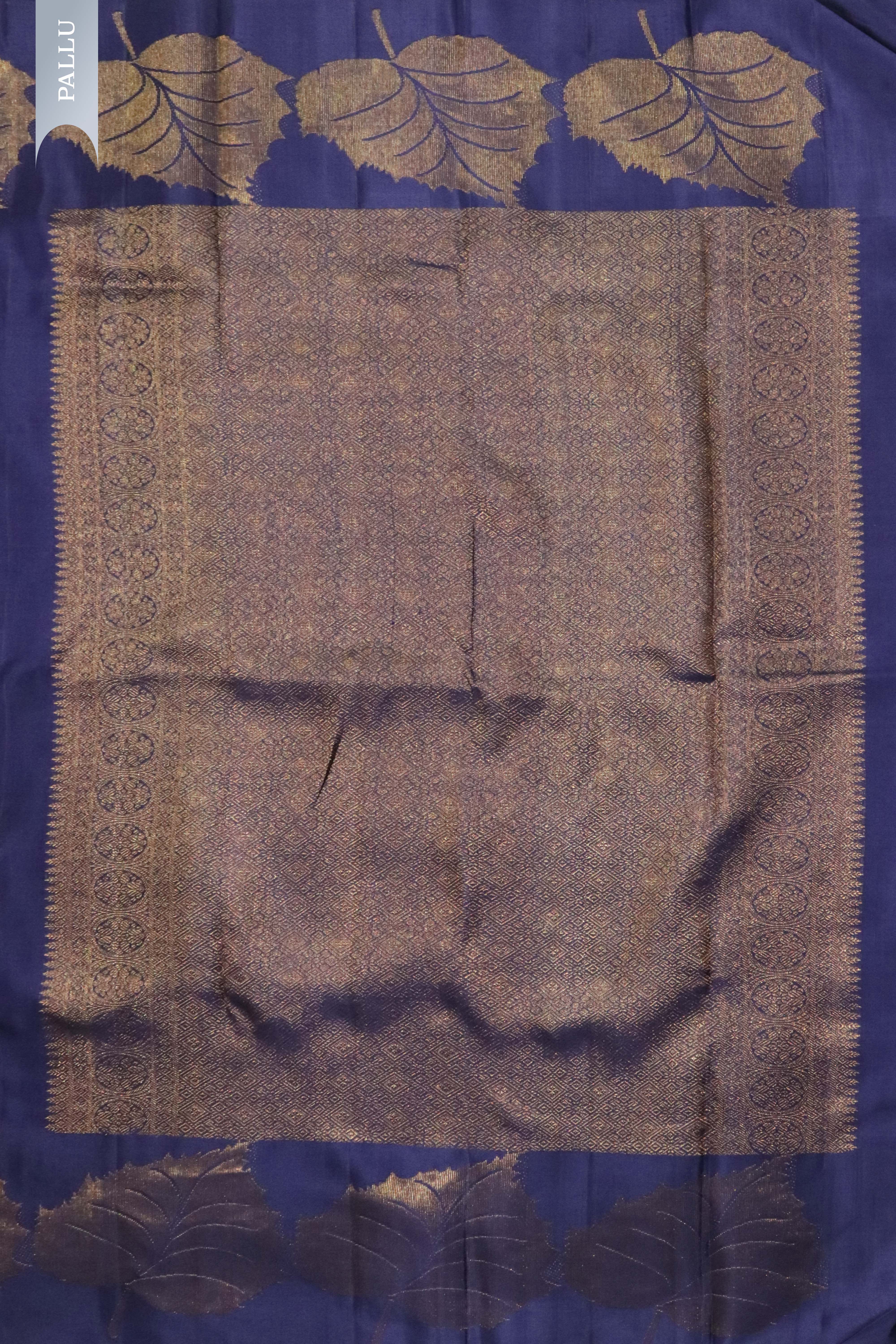 Navy Blue Kanchivaram Silk Saree with Gold Leaf Zari