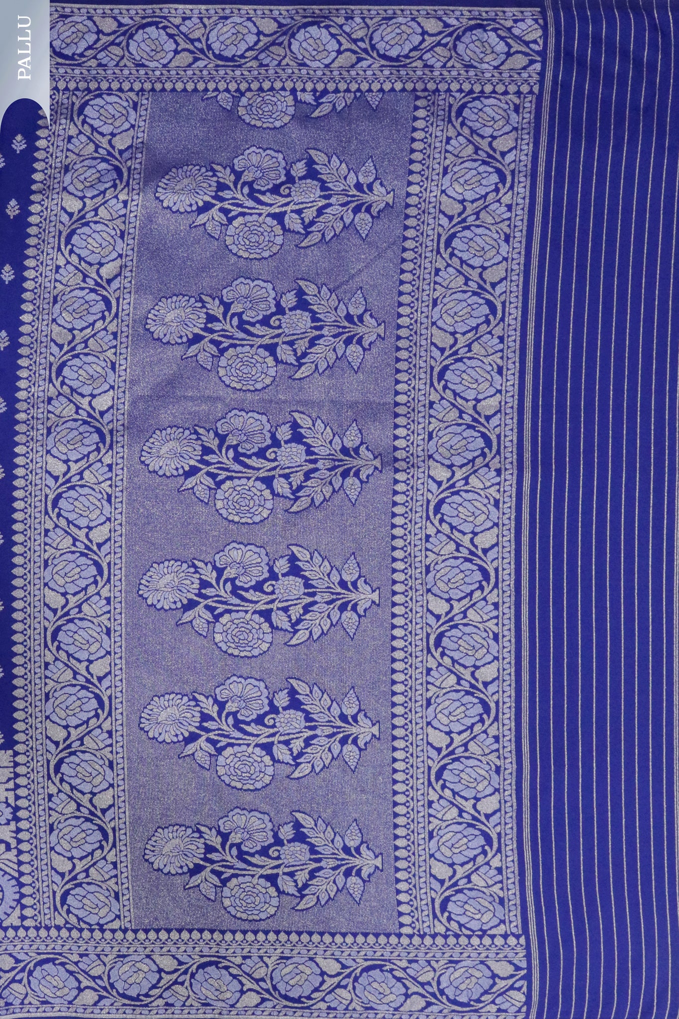 Royal Blue Banaras Semi Silk Saree with Silver & Gold Zari Work