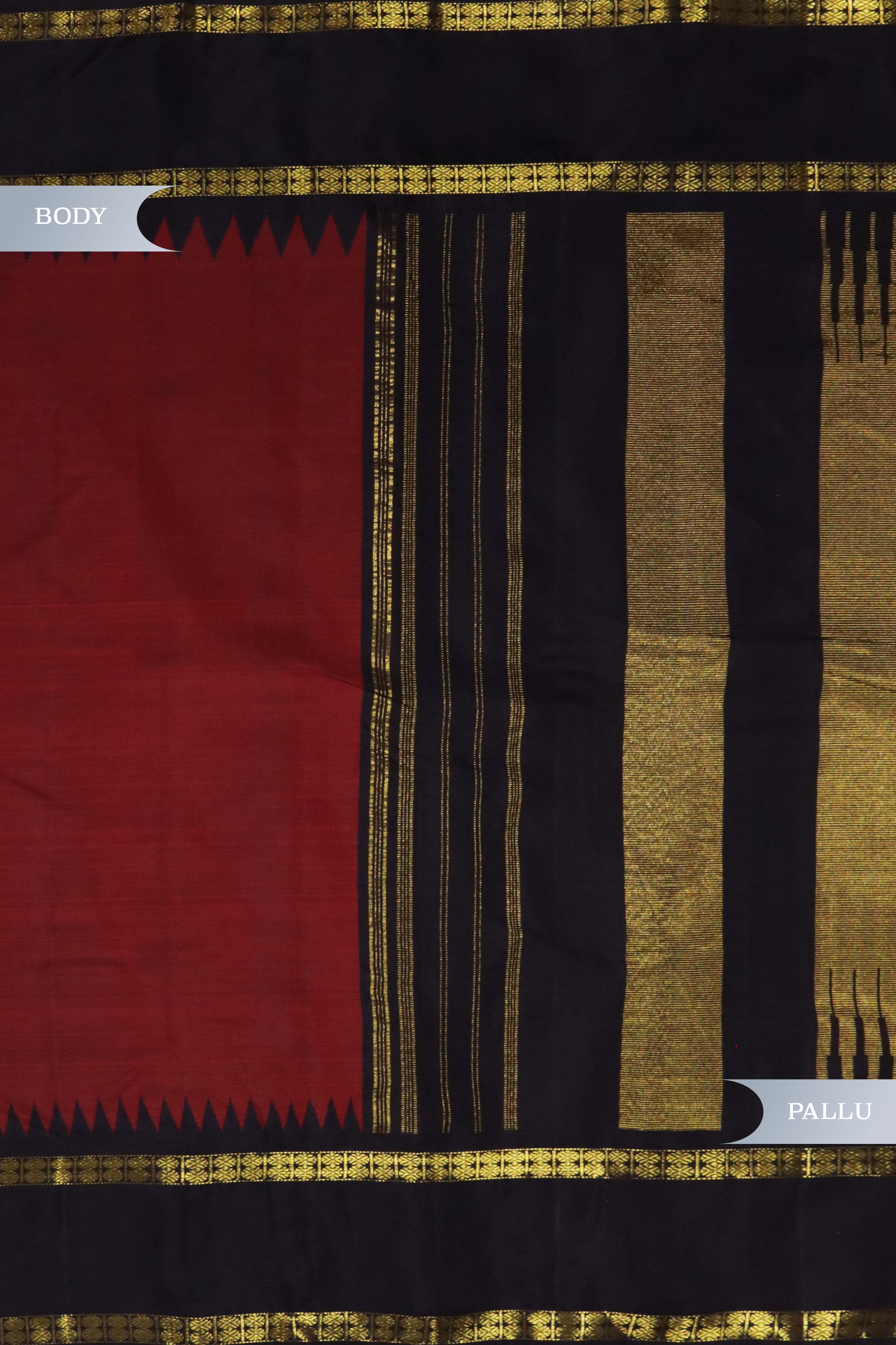 Maroon Kanchivaram Silk Saree with Black Border