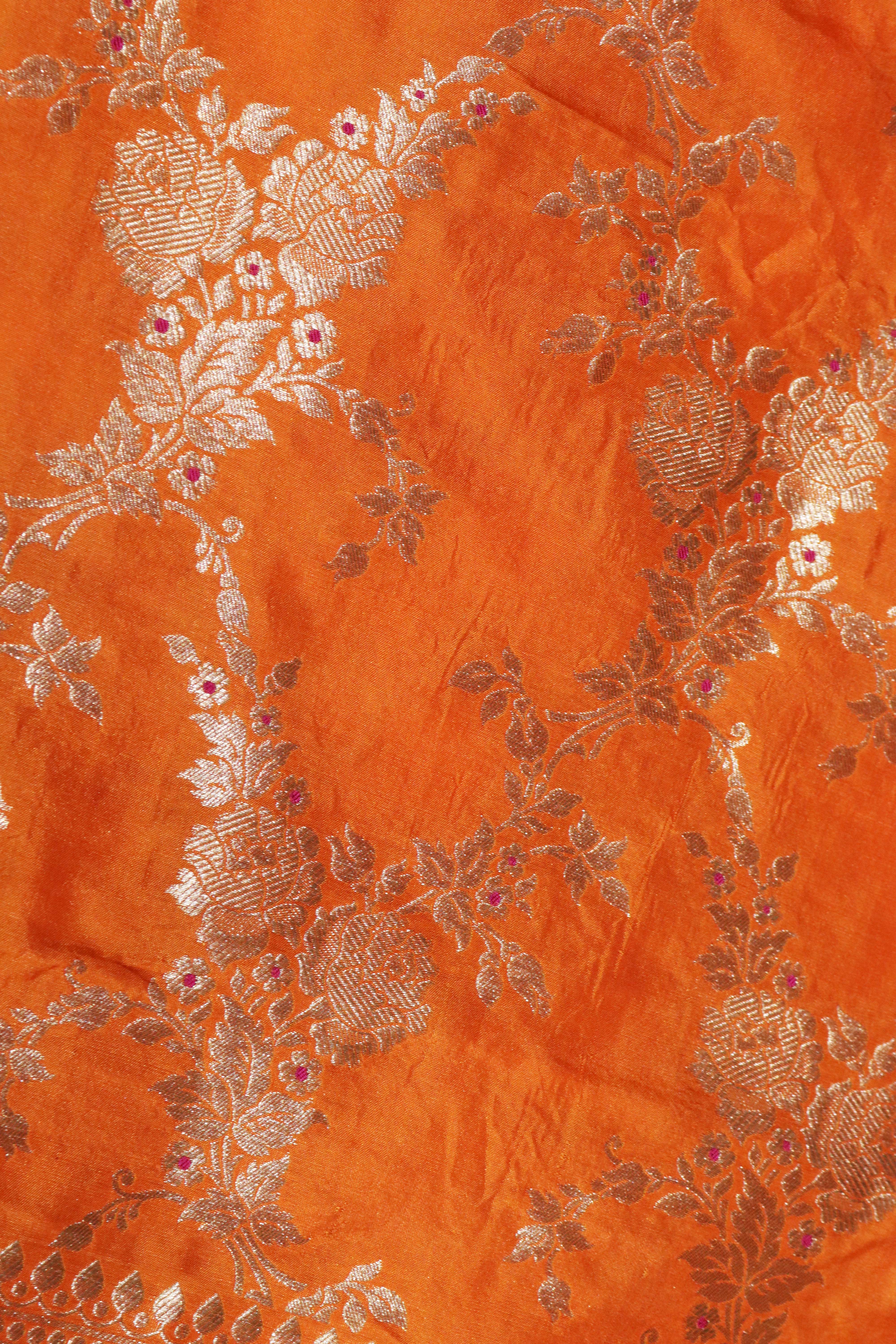 Orange Banarasi Silk Saree with Zari Jaal