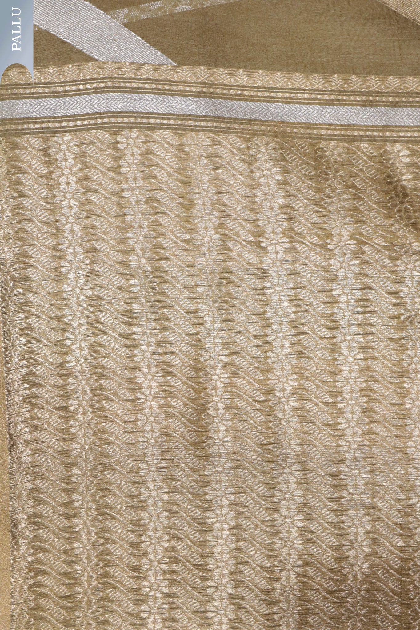 Golden Brown Banarasi Kora Saree with Silver & Gold Diagonal Weaves