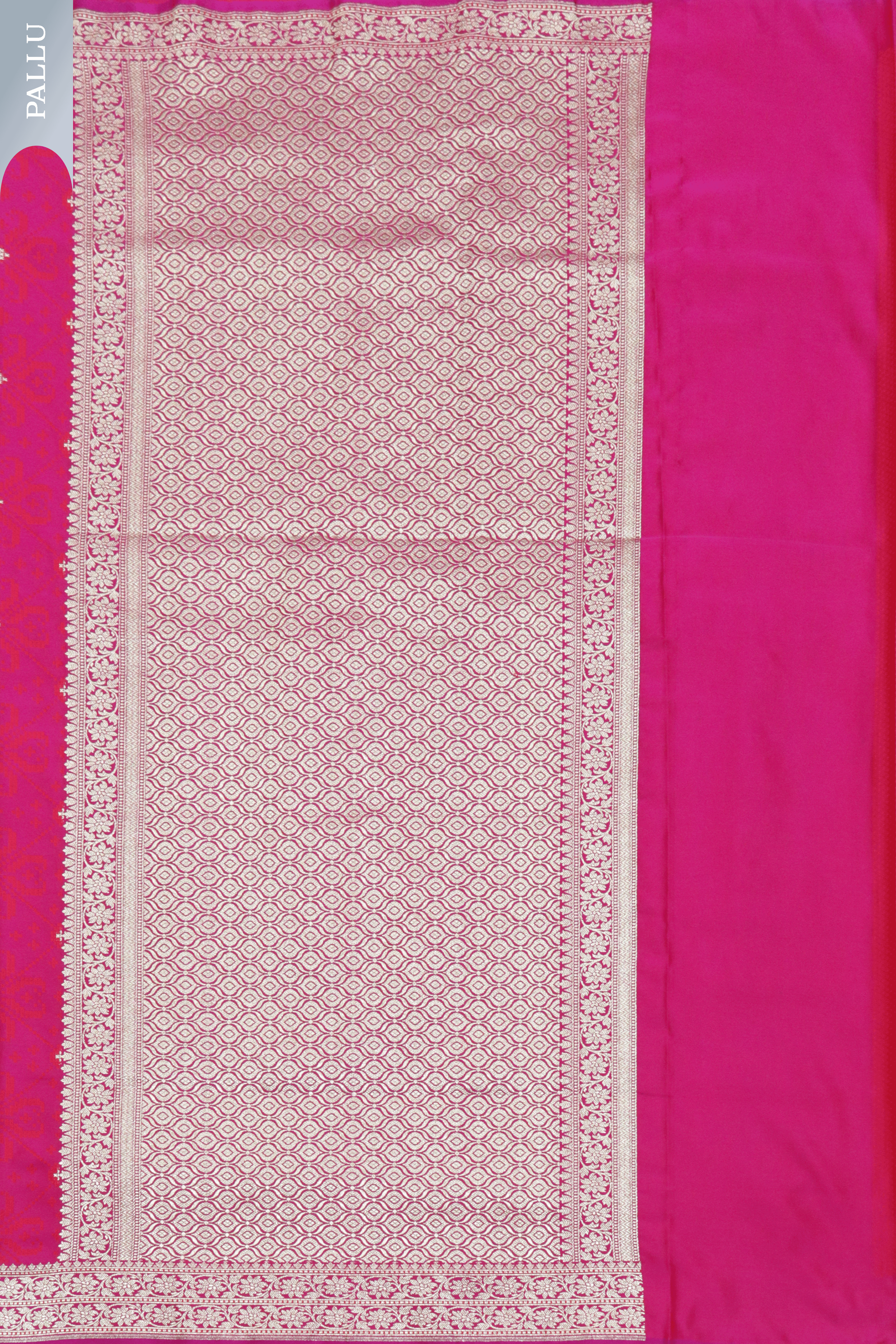Magenta Pink Banarasi Semi-Silk Saree with Orange Thread & Zari Motifs